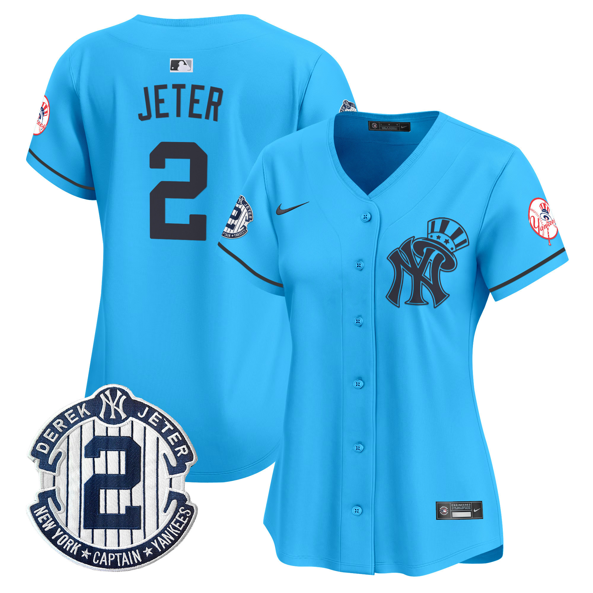 Women's Derek Jeter New York Yankees Derek Jeter Patch Vapor Premier Limited Light Blue Jersey V2 - All Stitched