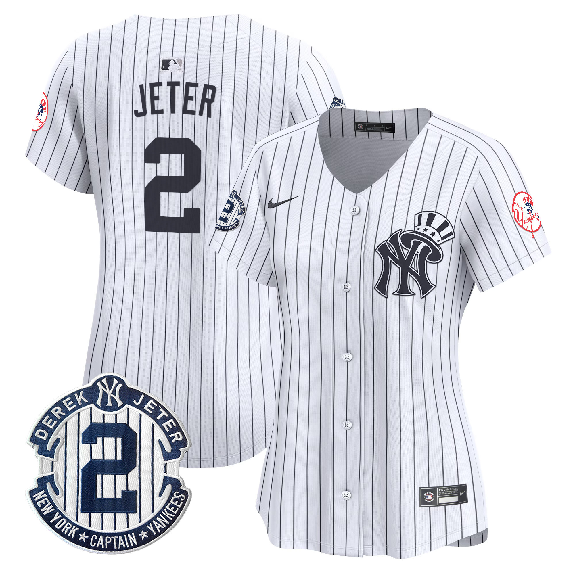Women's Derek Jeter New York Yankees Derek Jeter Patch Vapor Premier Limited White Jersey V2 - All Stitched