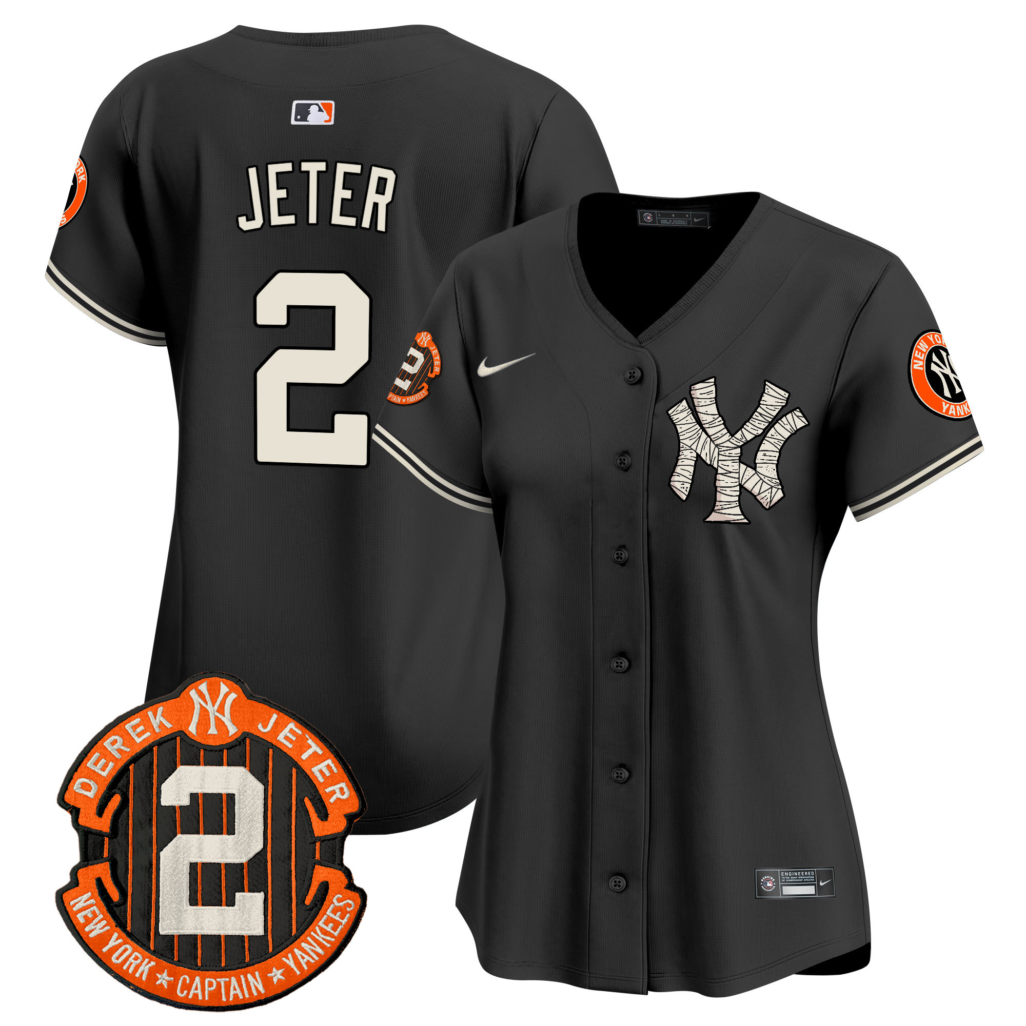 Women's Derek Jeter New York Yankees Halloween Vapor Premier Limited Black Jersey - All Stitched