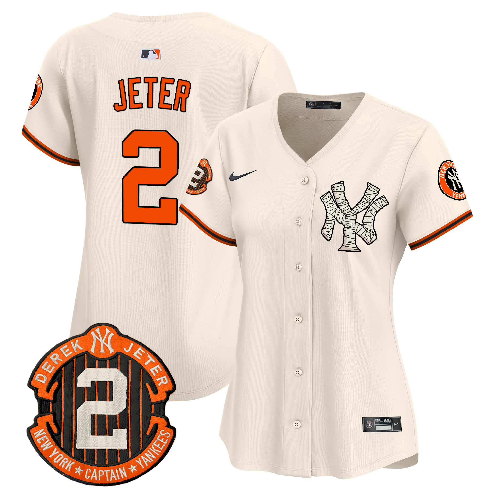 Women's Derek Jeter New York Yankees Halloween Vapor Premier Limited Cream Jersey - All Stitched