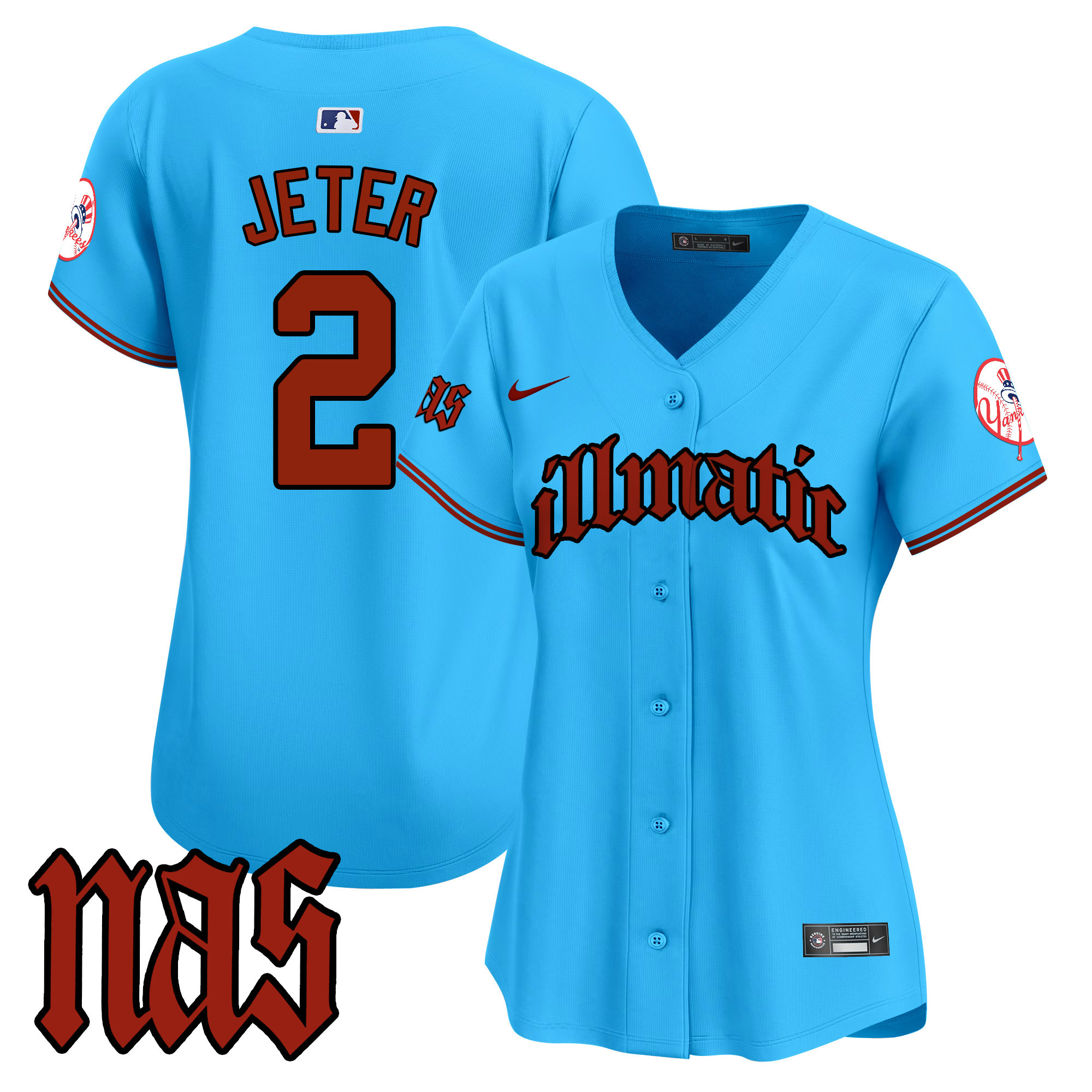Women's Derek Jeter New York Yankees Nas Illmatic Vapor Premier Limited Light Blue Jersey - All Stitched