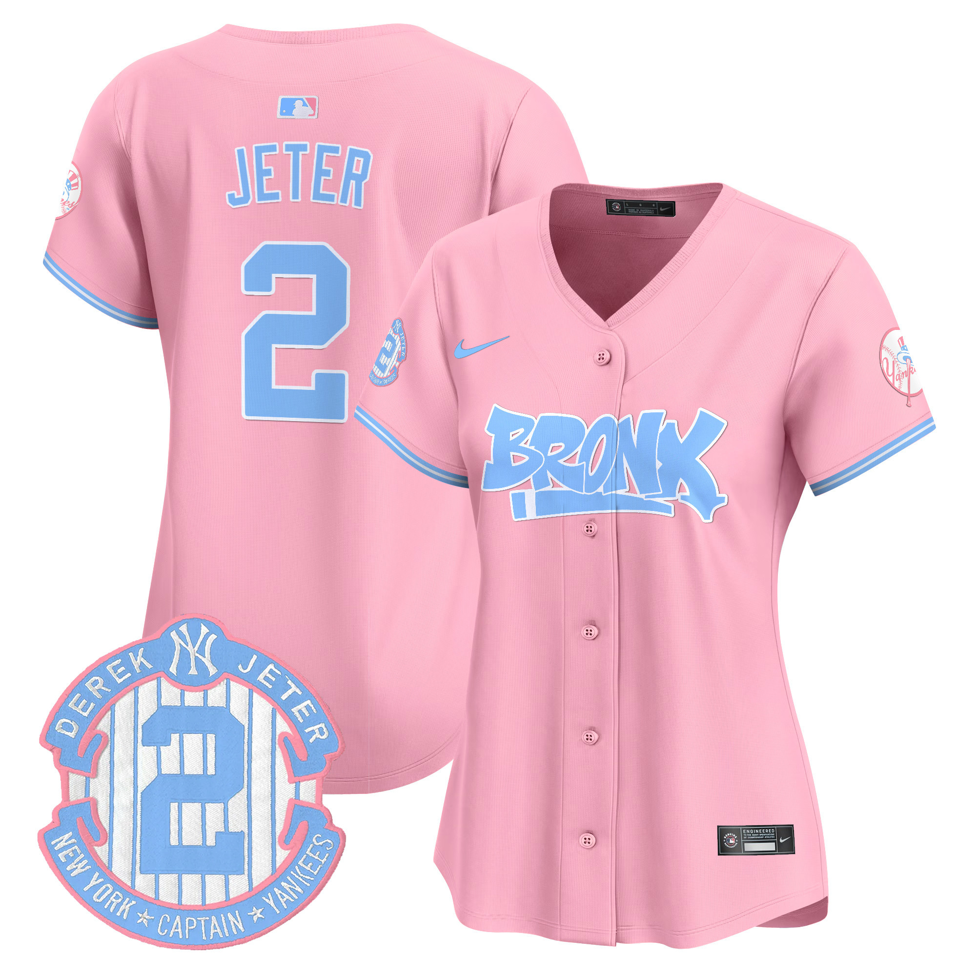 Women's Derek Jeter New York Yankees The Bronx Graffiti Bubblegum Pink Vapor Premier Limited Pink Jersey - All Stitched