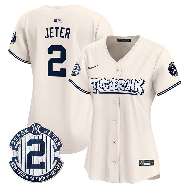 Women's Derek Jeter New York Yankees The Bronx Graffiti Vapor Premier Limited Cream Jersey - All Stitched