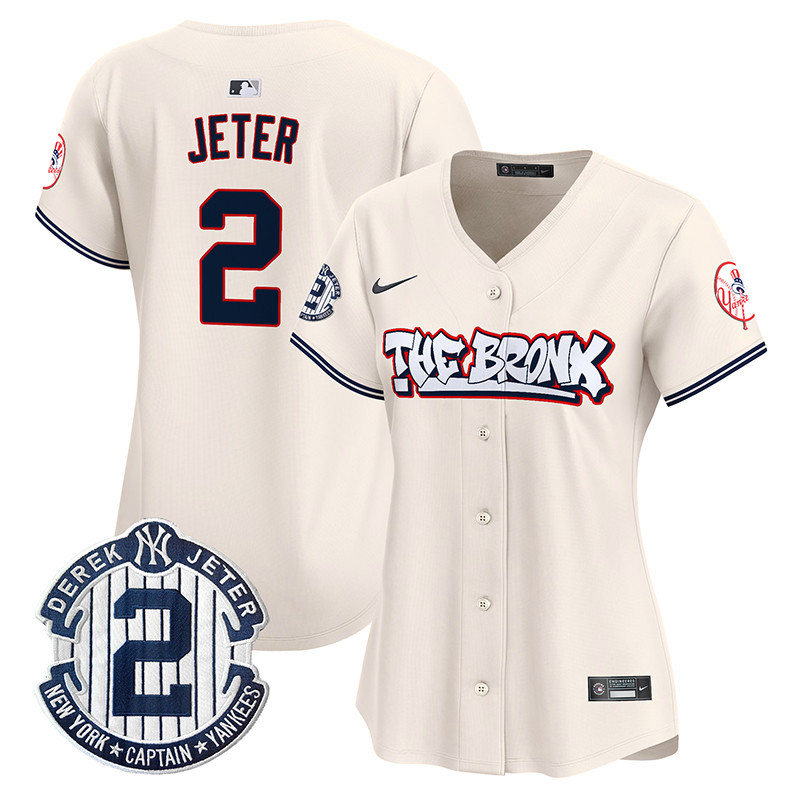 Women's Derek Jeter New York Yankees The Bronx Graffiti Vapor Premier Limited Cream Jersey V2 - All Stitched