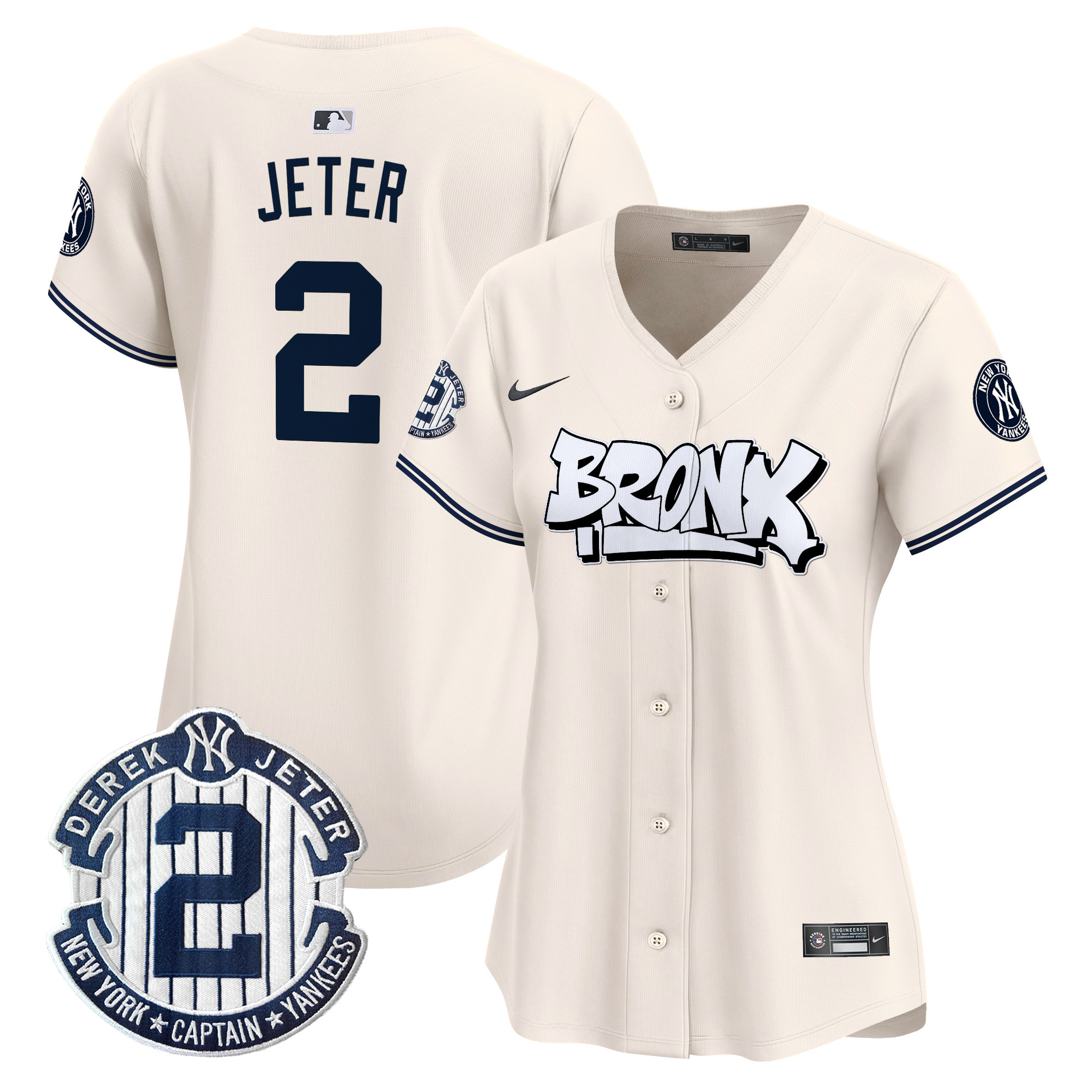 Women's Derek Jeter New York Yankees The Bronx Graffiti Vapor Premier Limited Cream Jersey V3 - All Stitched