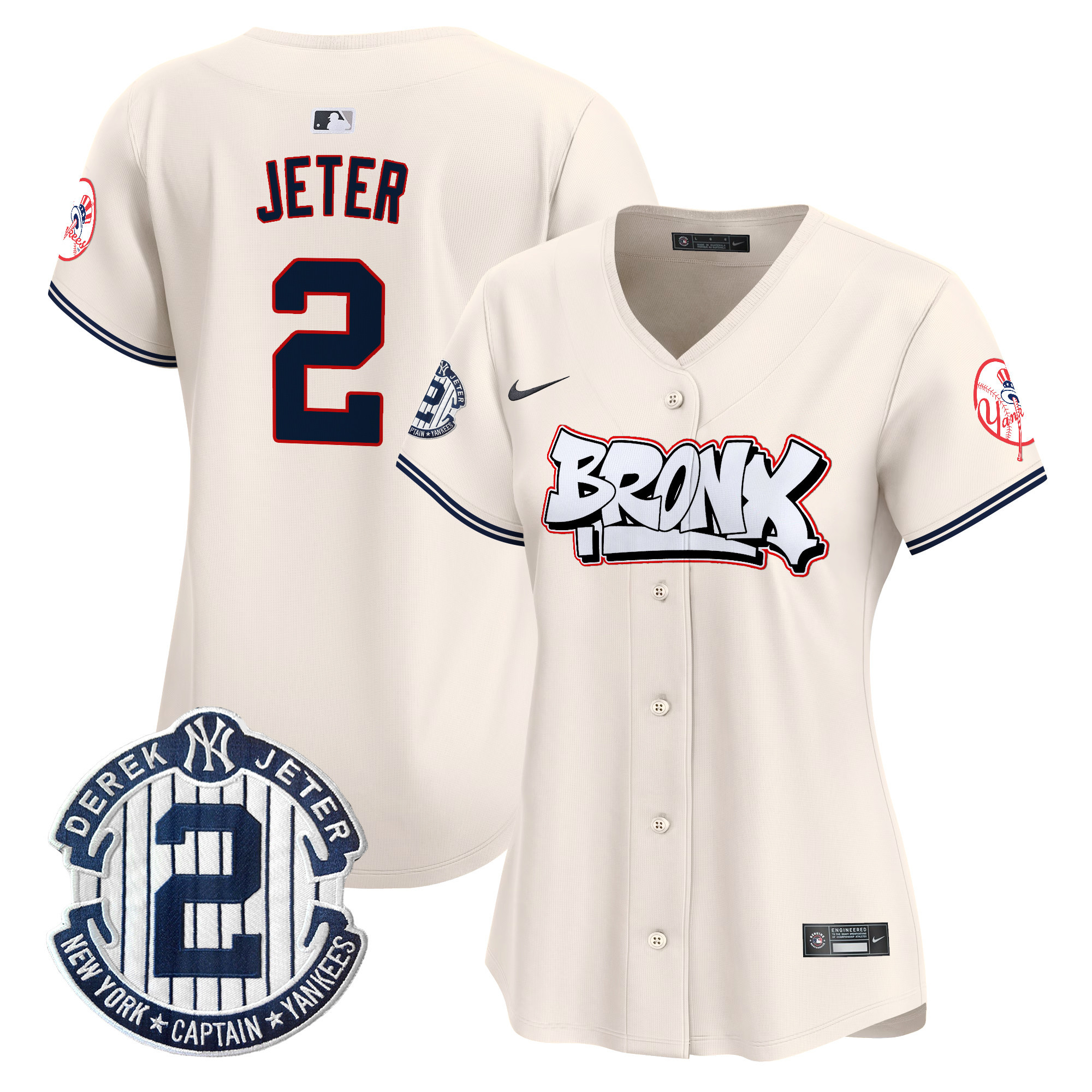 Women's Derek Jeter New York Yankees The Bronx Graffiti Vapor Premier Limited Cream Jersey V4 - All Stitched