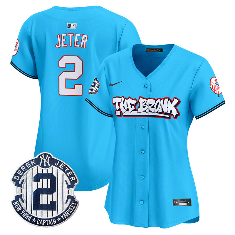 Women's Derek Jeter New York Yankees The Bronx Graffiti Vapor Premier Limited Light Blue Jersey V2 - All Stitched