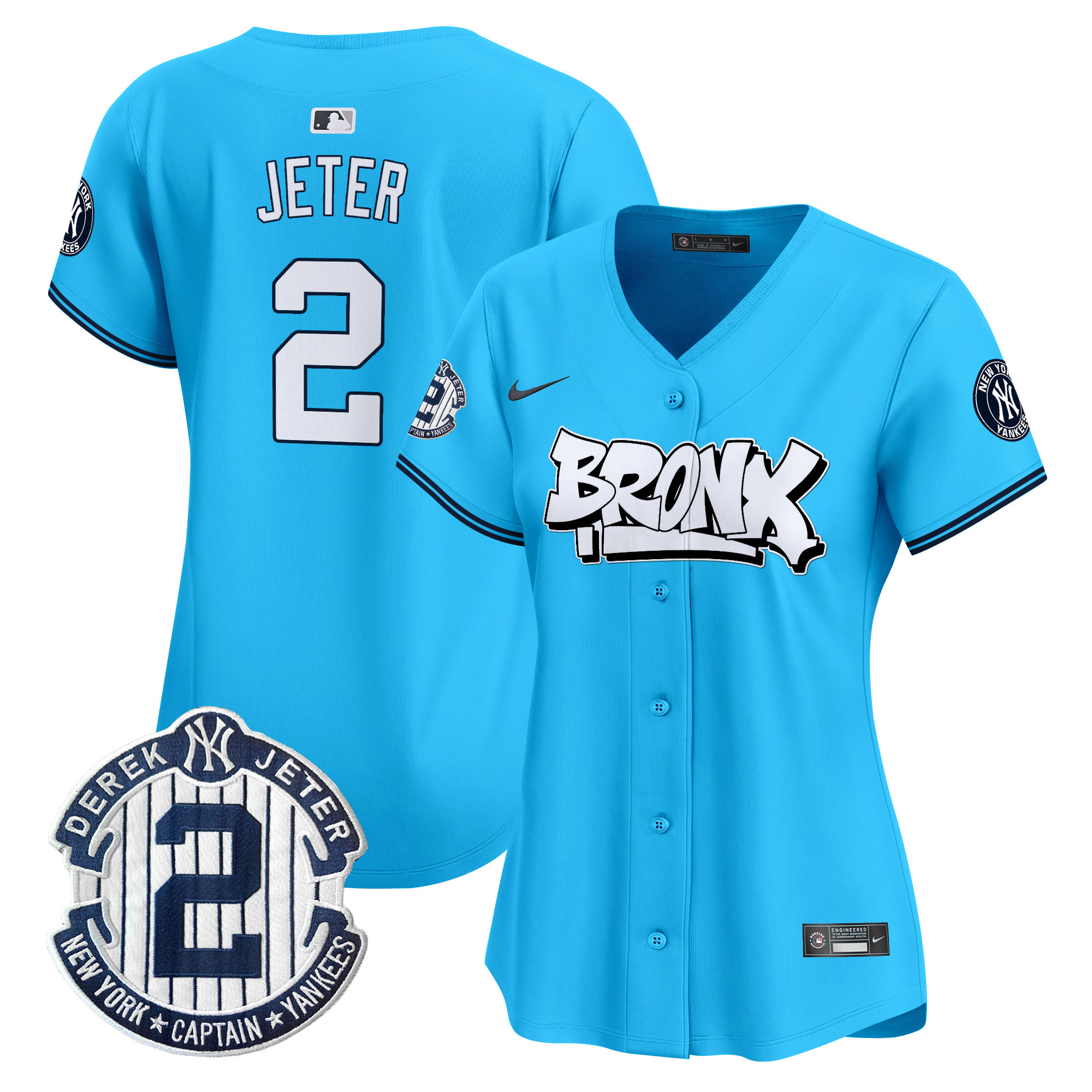 Women's Derek Jeter New York Yankees The Bronx Graffiti Vapor Premier Limited Light Blue Jersey V3 - All Stitched