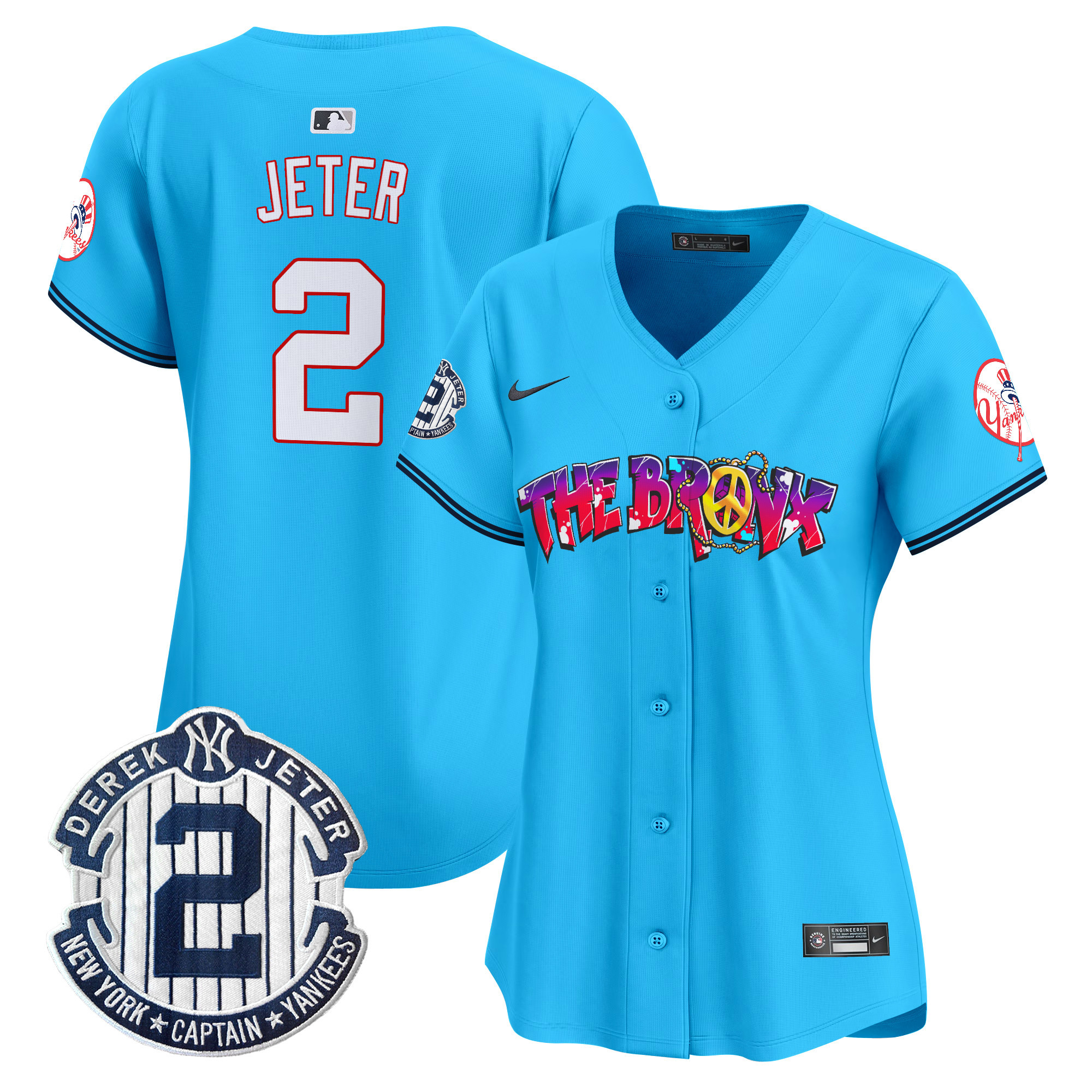 Women's Derek Jeter New York Yankees The Bronx Graffiti Vapor Premier Limited Light Blue Jersey V7 - All Stitched