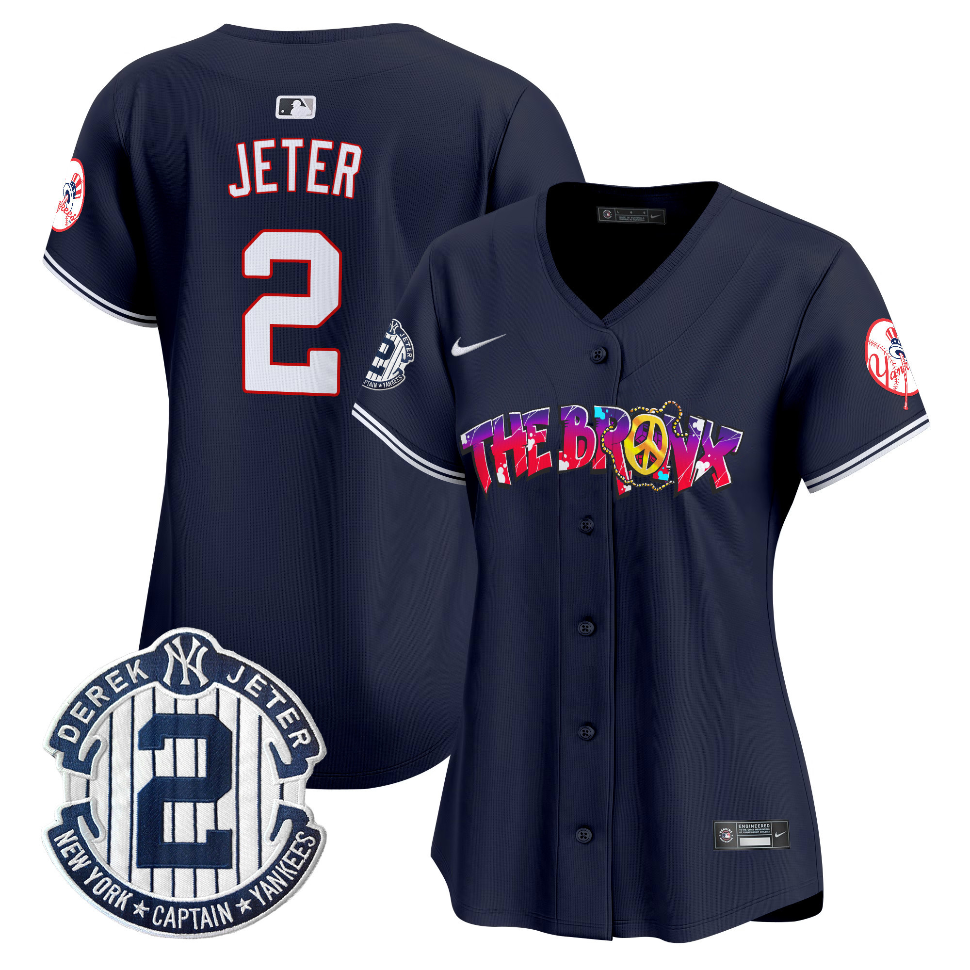Women's Derek Jeter New York Yankees The Bronx Graffiti Vapor Premier Limited Navy Jersey V7 - All Stitched