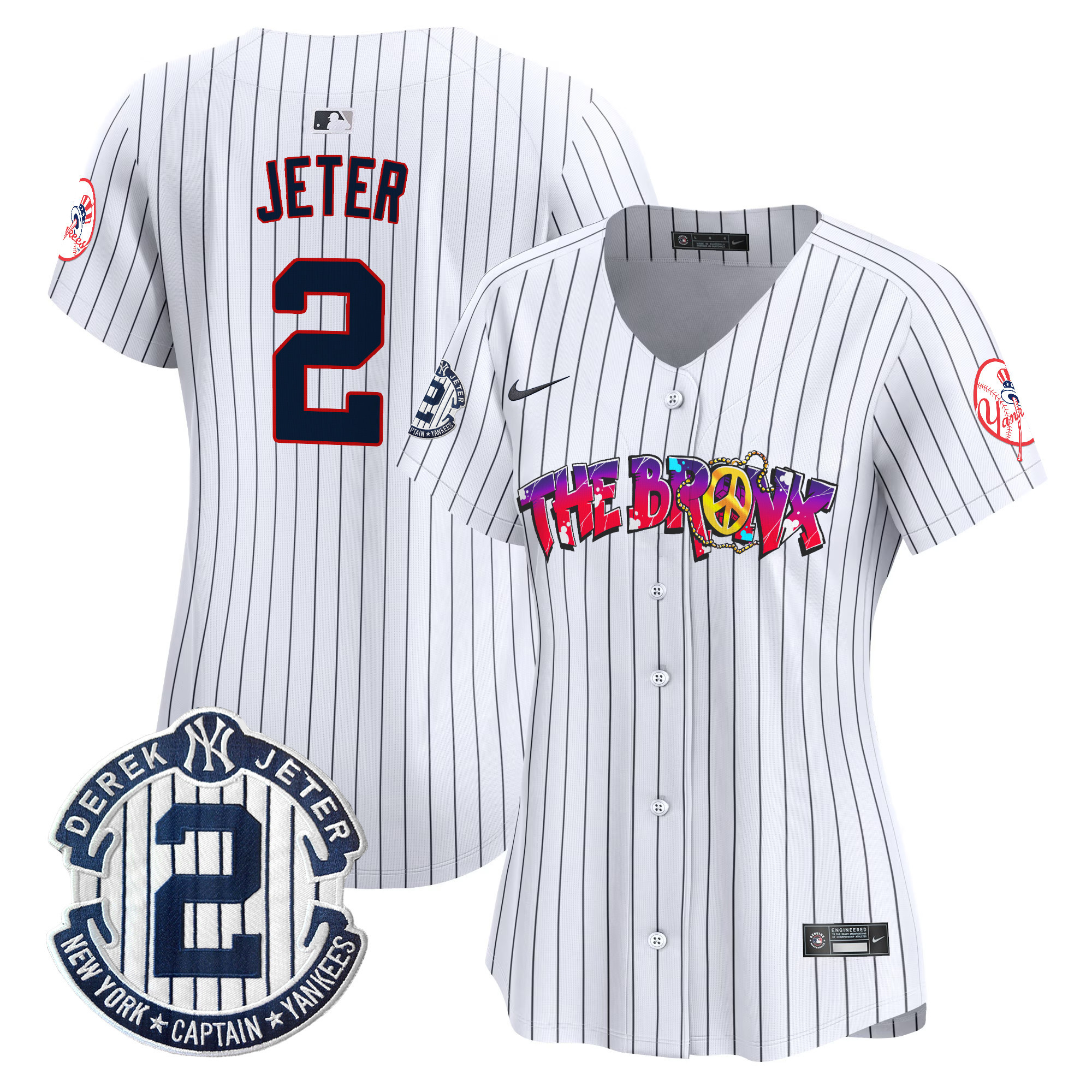 Women's Derek Jeter New York Yankees The Bronx Graffiti Vapor Premier Limited Pinstripe Jersey V7 - All Stitched