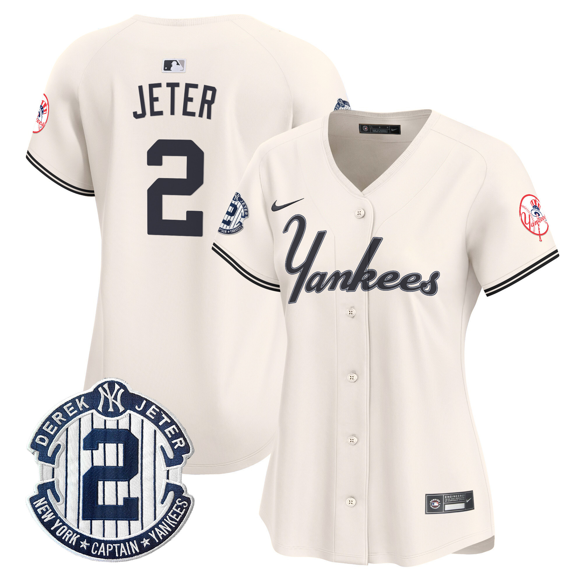 Women's Derek Jeter New York Yankees Throwback Vapor Premier Limited Cream Jersey - All Stitched
