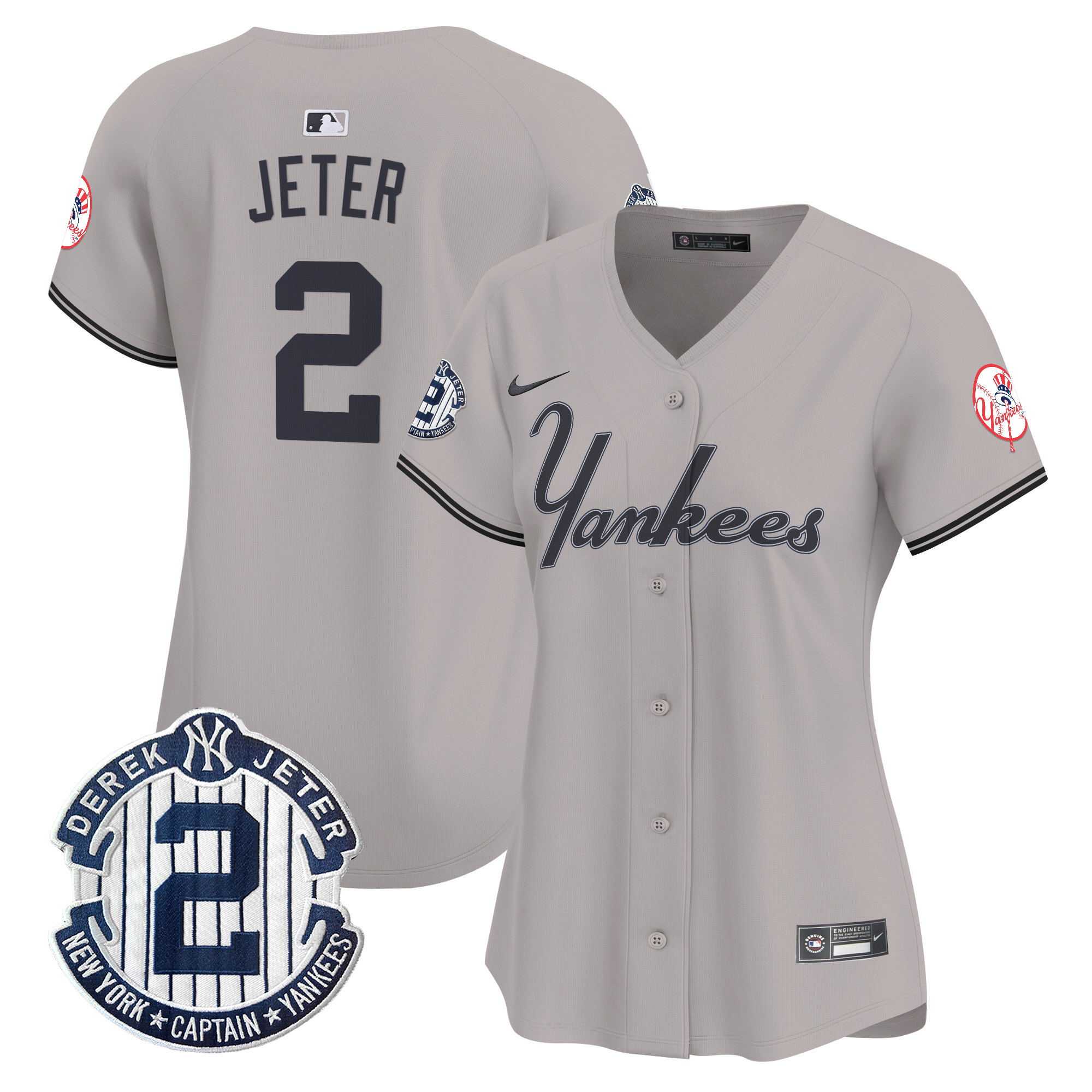 Women's Derek Jeter New York Yankees Throwback Vapor Premier Limited Gray Jersey - All Stitched