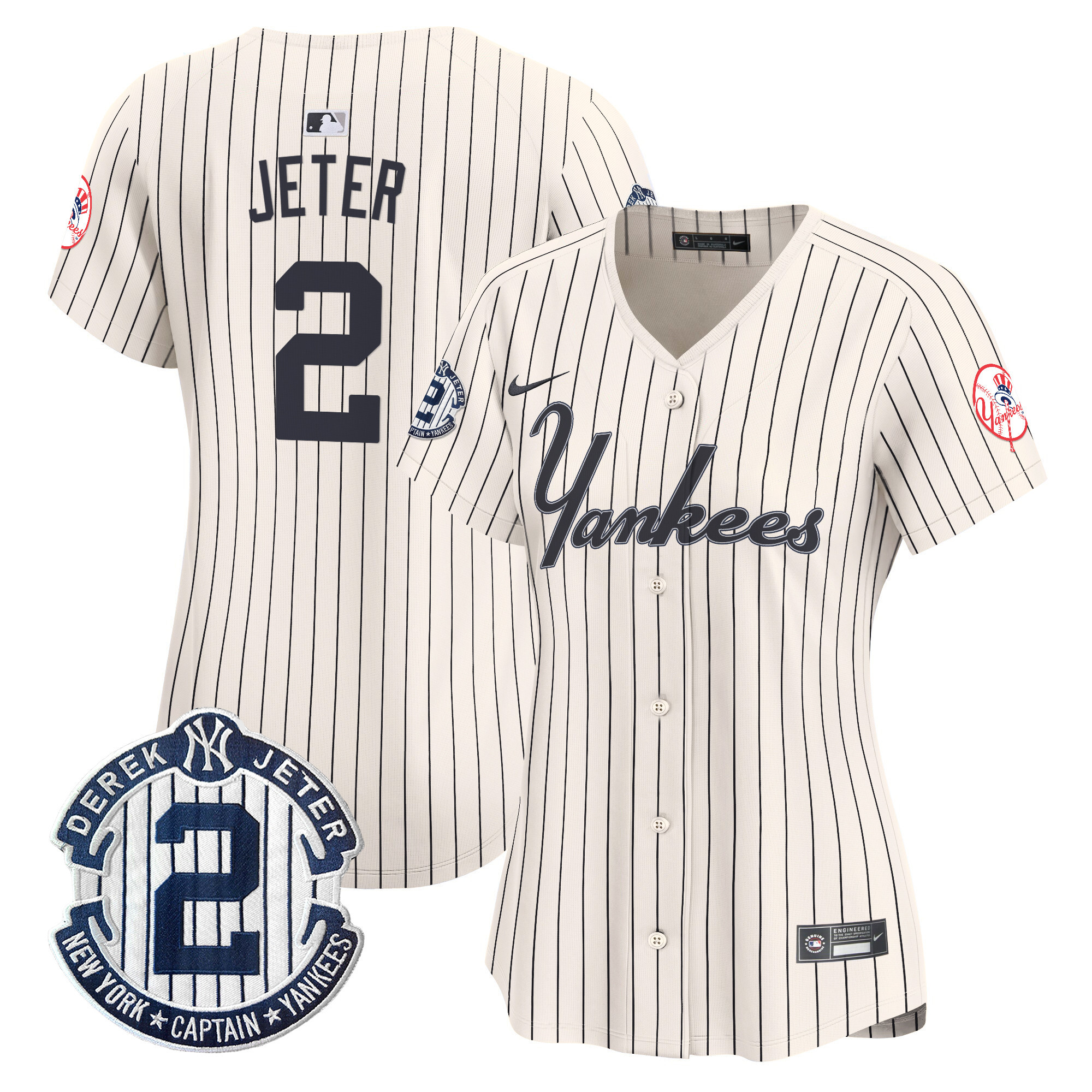 Women's Derek Jeter New York Yankees Throwback Vapor Premier Limited Pinstripe Cream Jersey - All Stitched