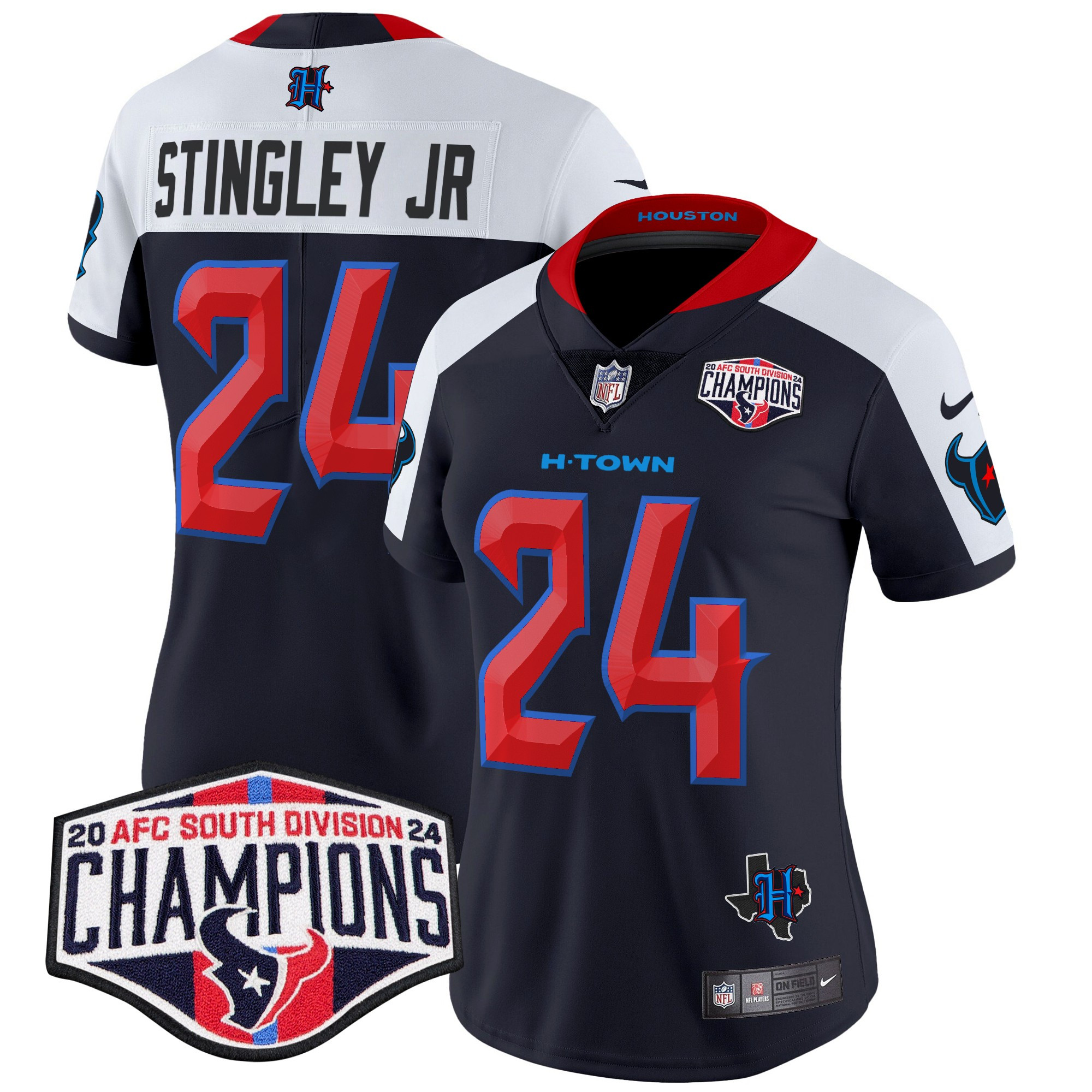 Women's Derek Stingley Jr. Houston Texans 2024 AFC South Division Champions Patch Vapor Limited Navy Alternate Jersey - All Stitched
