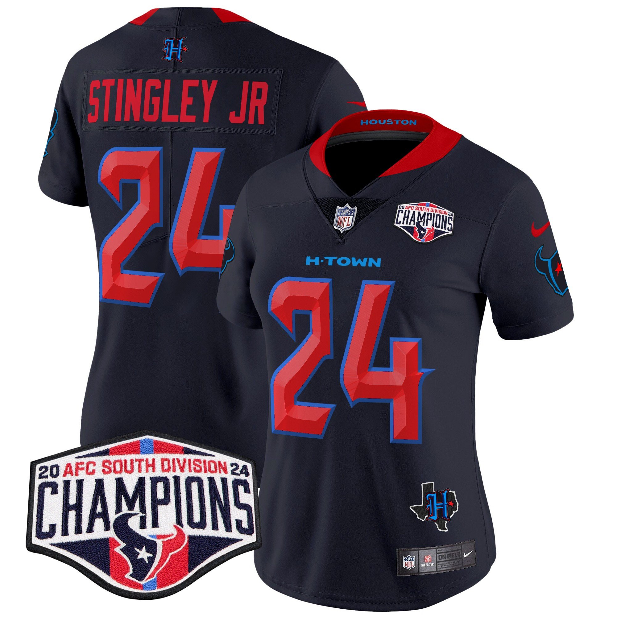 Women's Derek Stingley Jr. Houston Texans 2024 AFC South Division Champions Patch Vapor Limited Navy Limited Jersey - All Stitched
