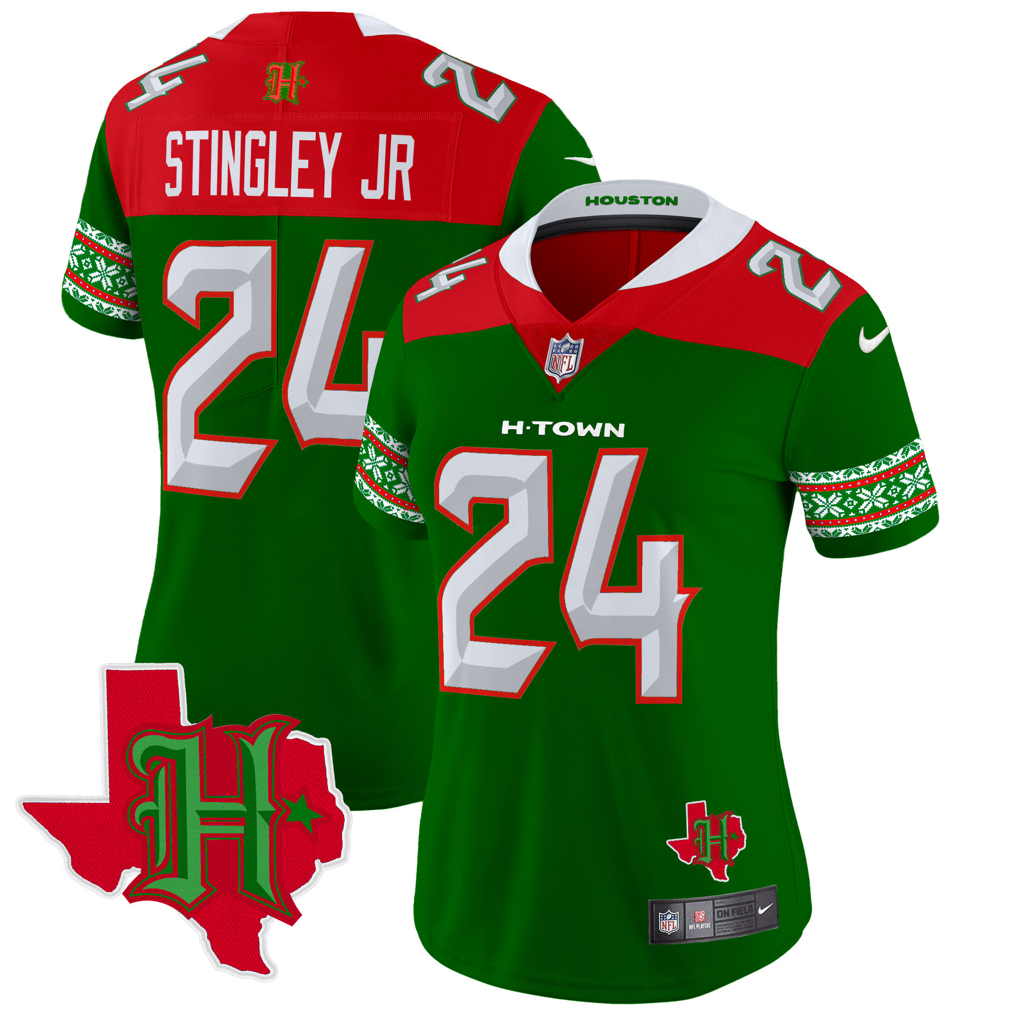 Women's Derek Stingley Jr. Houston Texans 2024 Christmas Vapor Limited Green Jersey - All Stitched