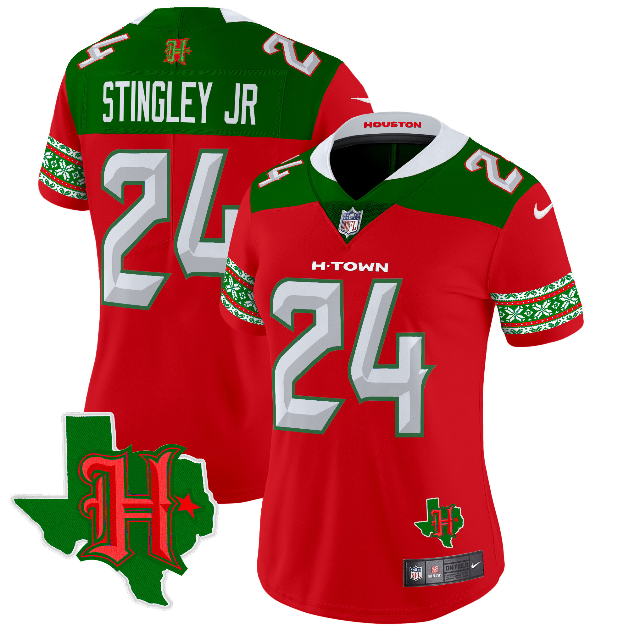Women's Derek Stingley Jr. Houston Texans 2024 Christmas Vapor Limited Red Jersey - All Stitched