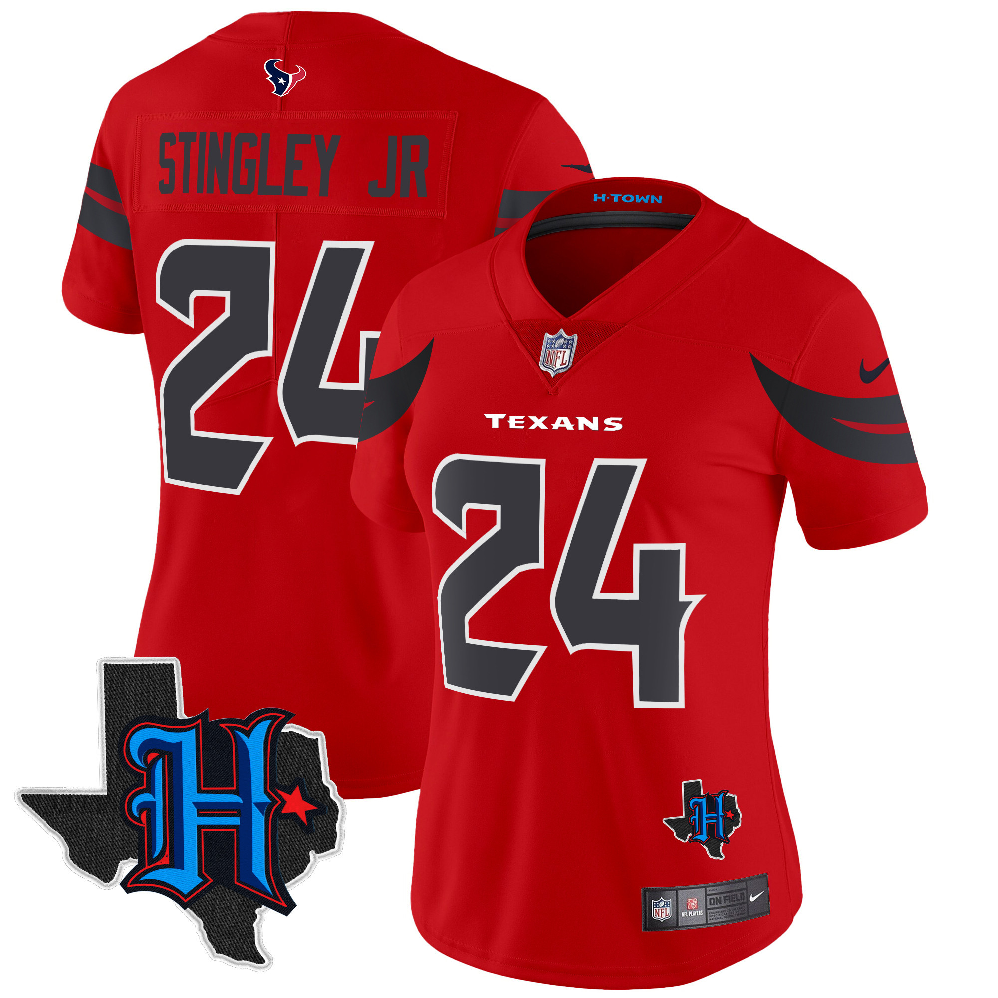 Women's Derek Stingley Jr. Houston Texans 2024 Texas Patch Vapor Limited Red Jersey V2 - All Stitched