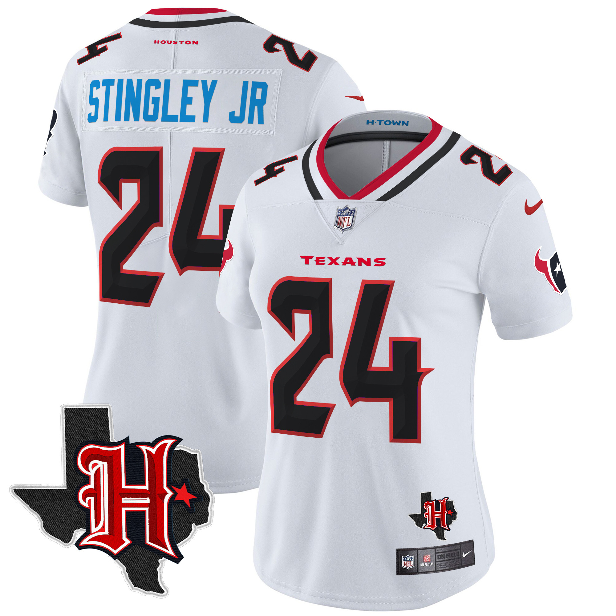 Women's Derek Stingley Jr. Houston Texans 2024 Texas Patch Vapor Limited White Jersey - All Stitched