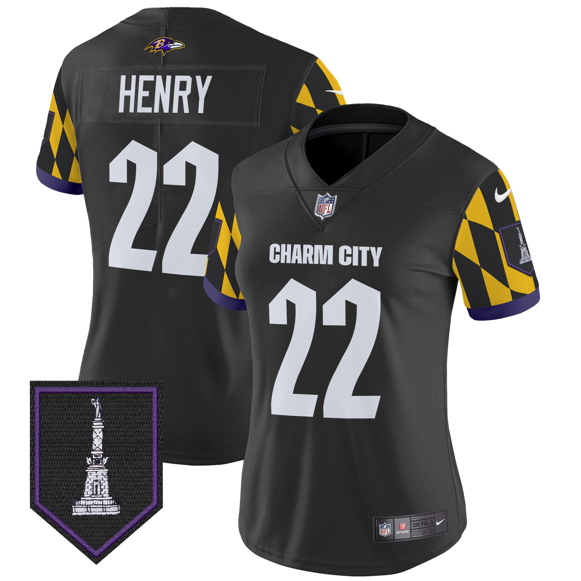 Women's Derrick Henry Baltimore Ravens City Edition Patch Vapor Limited Black Jersey - All Stitched