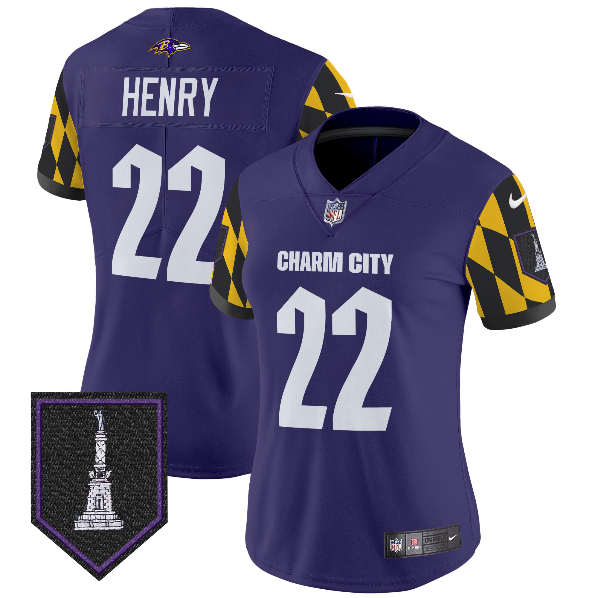 Women's Derrick Henry Baltimore Ravens City Edition Patch Vapor Limited Purple Jersey - All Stitched