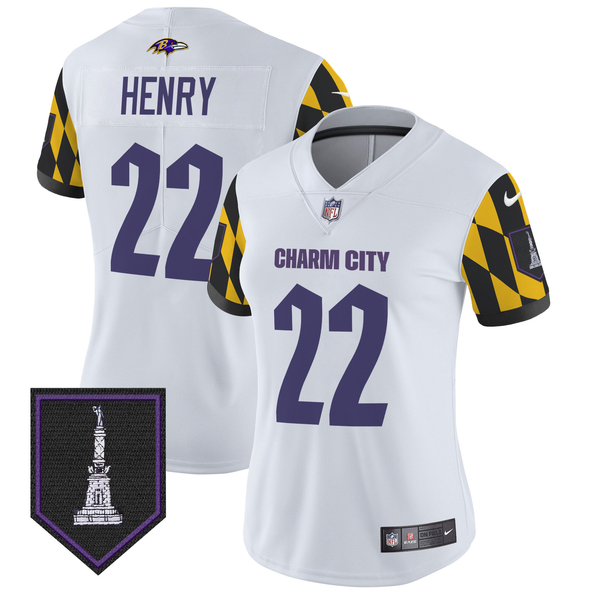 Women's Derrick Henry Baltimore Ravens City Edition Patch Vapor Limited White Jersey - All Stitched