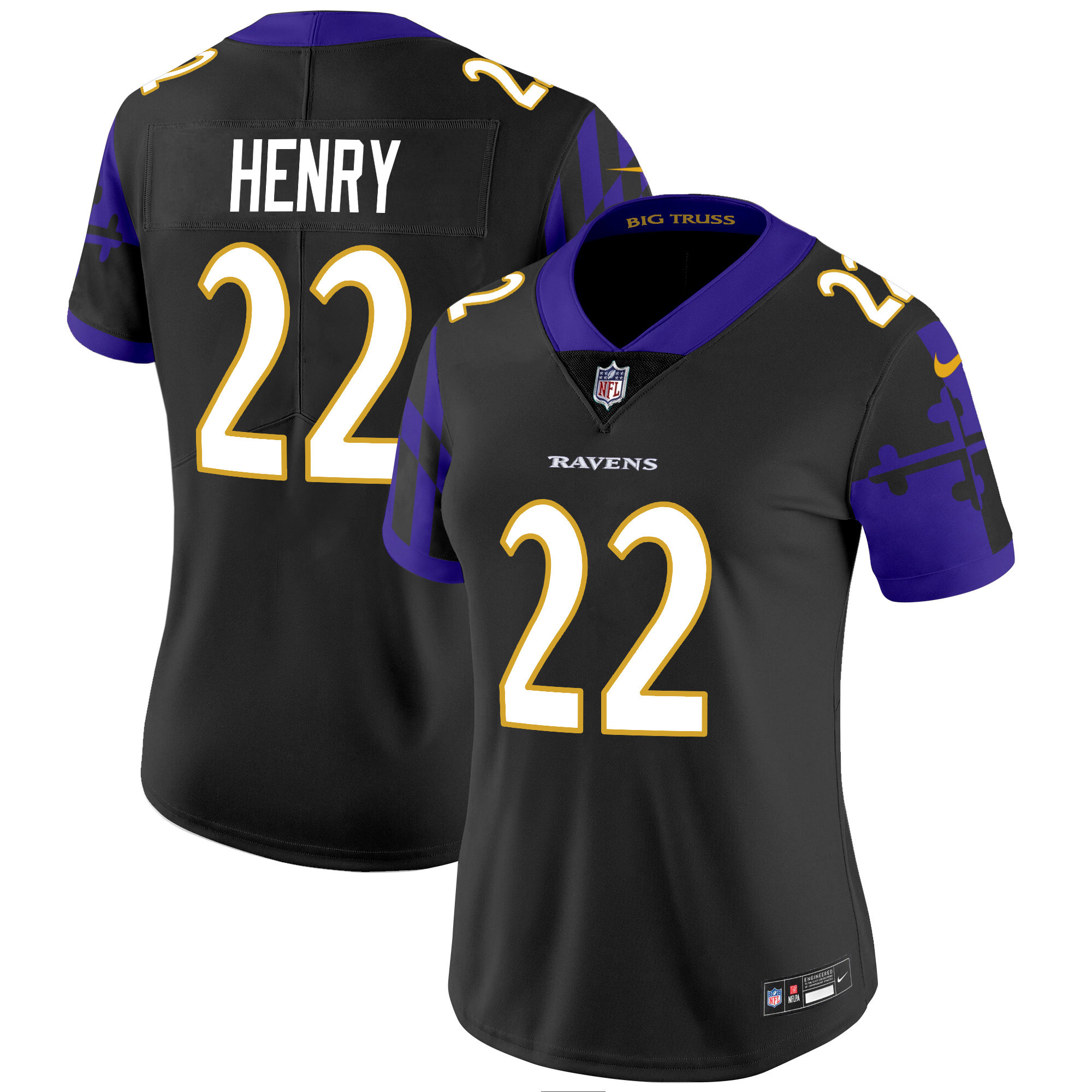 Women's Derrick Henry Baltimore Ravens Maryland Flag Vapor Limited Black Jersey - All Stitched