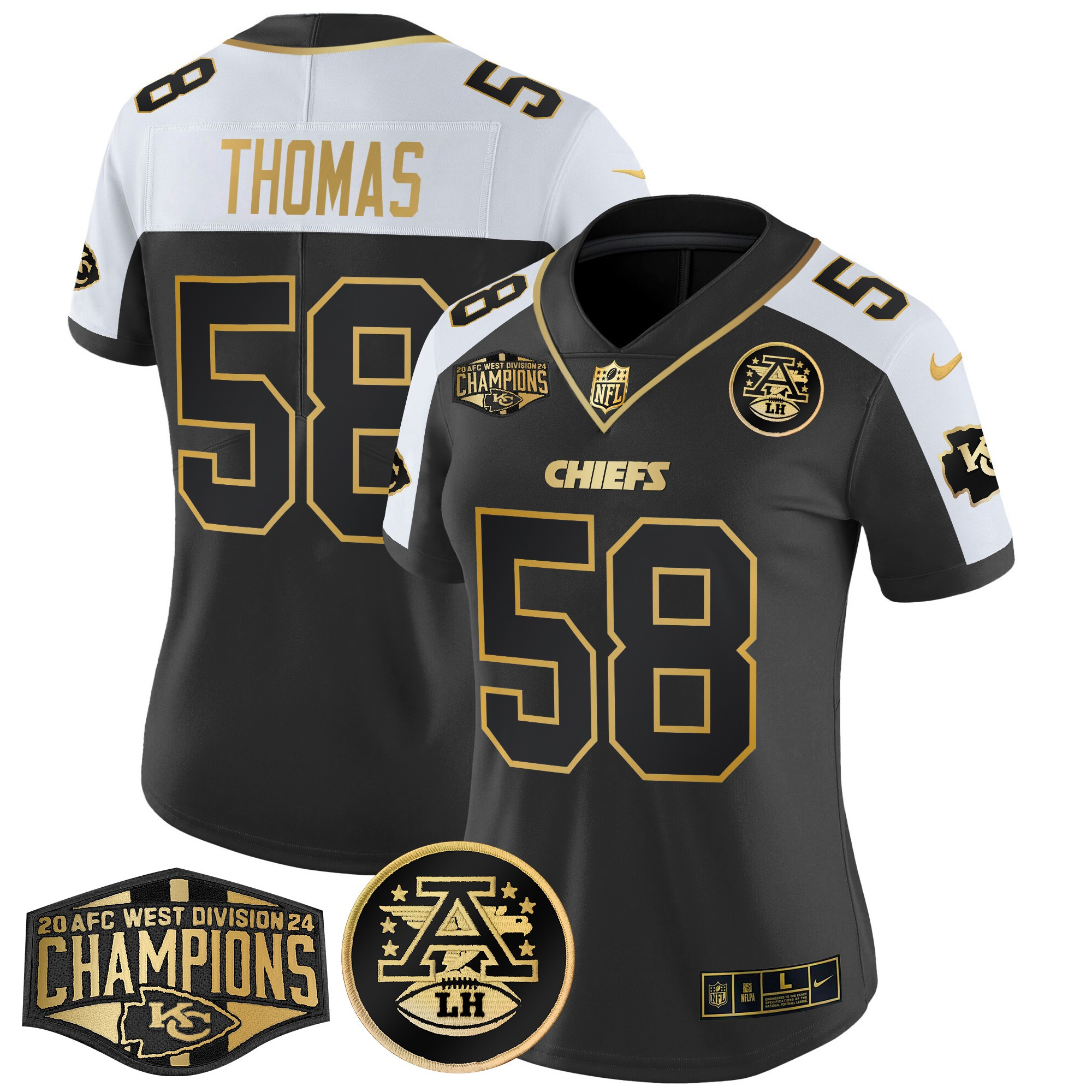 Women's Derrick Thomas Kansas City Chiefs 2024 AFC West Division Champions Patch Gold Vapor Limited Alternate Jersey - All Stitched