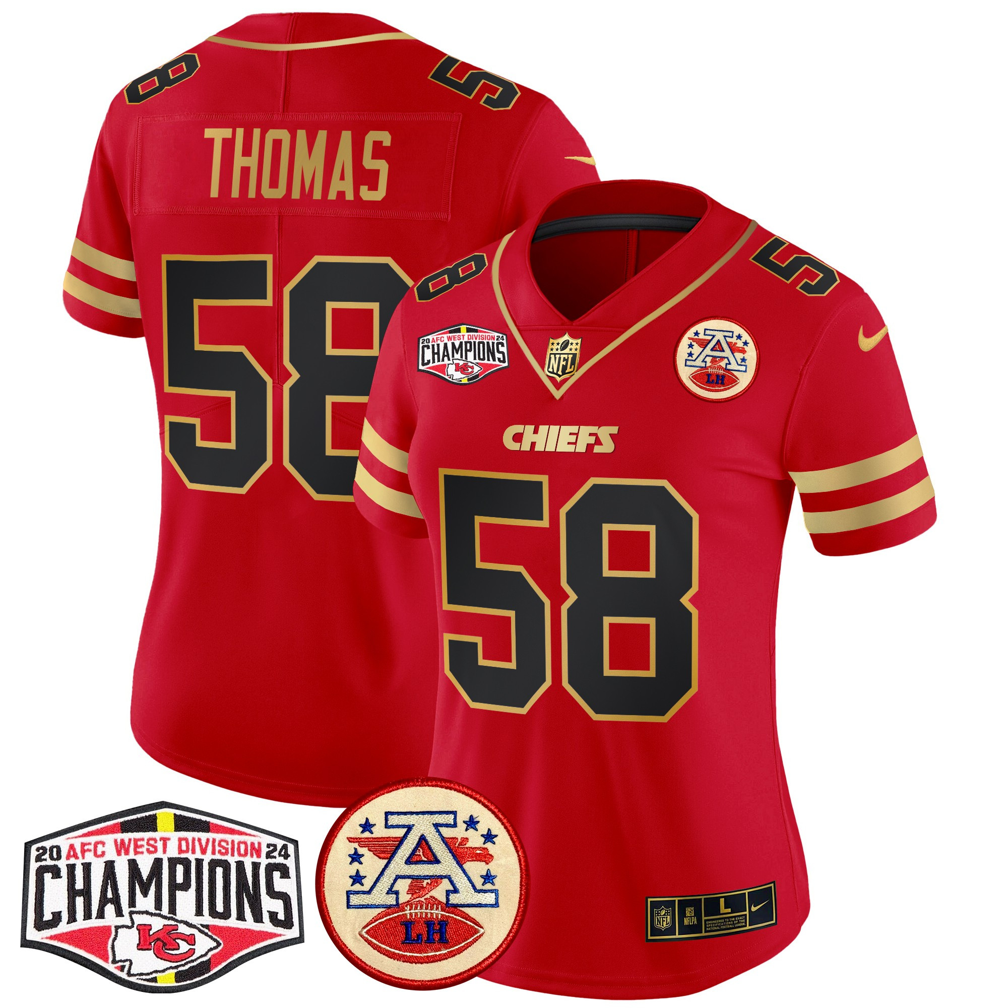 Women's Derrick Thomas Kansas City Chiefs 2024 AFC West Division Champions Patch Vapor Limited Black Red Jersey - All Stitched