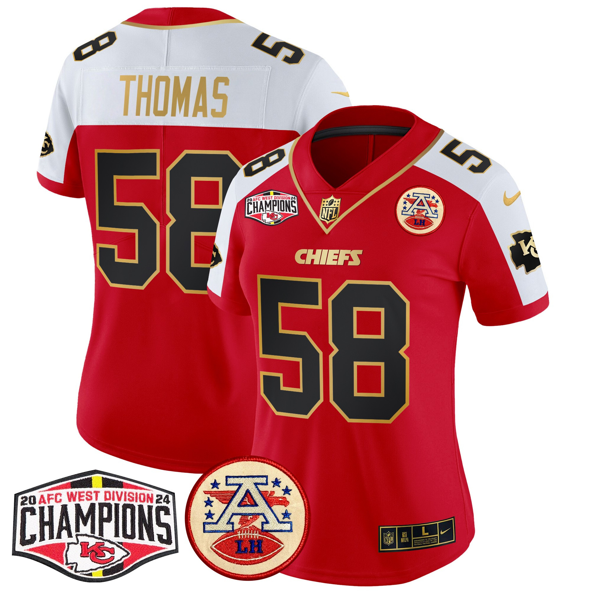 Women's Derrick Thomas Kansas City Chiefs 2024 AFC West Division Champions Patch Vapor Limited Red Alternate Jersey - All Stitched