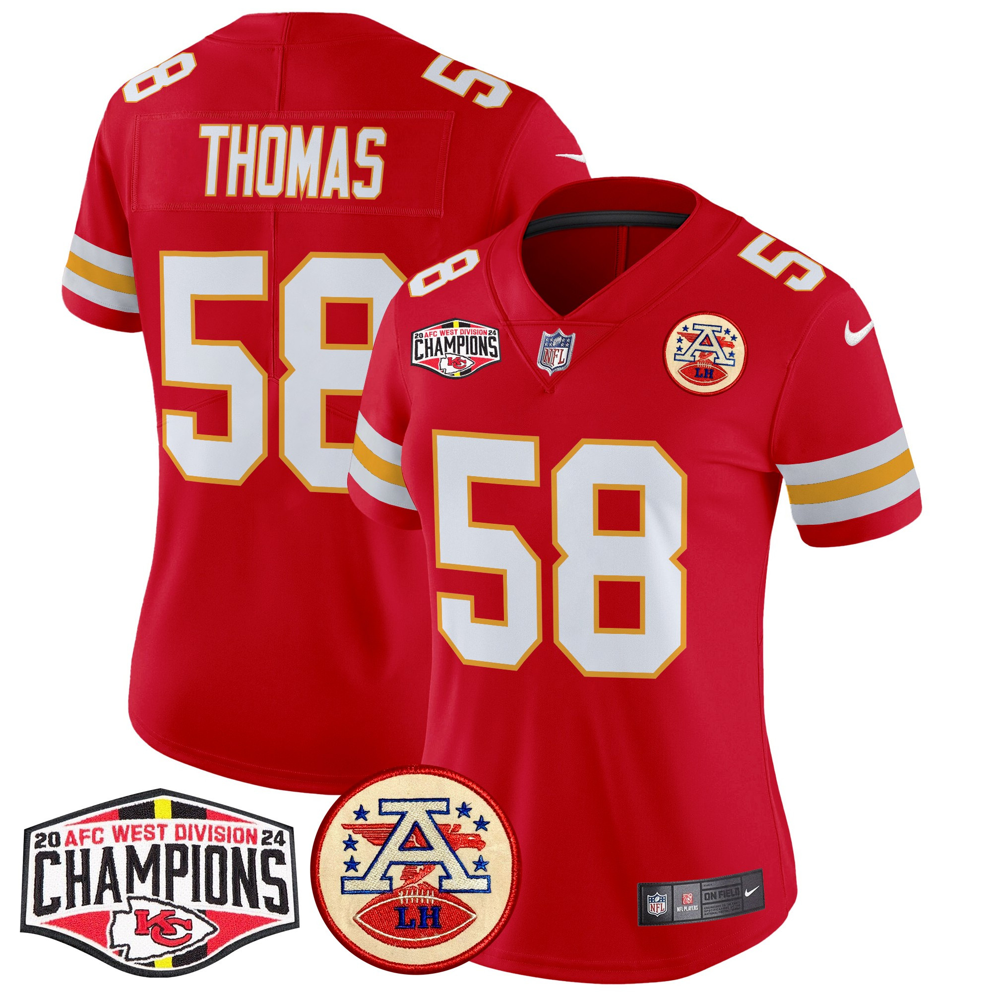 Women's Derrick Thomas Kansas City Chiefs 2024 AFC West Division Champions Patch Vapor Limited Red Jersey - All Stitched