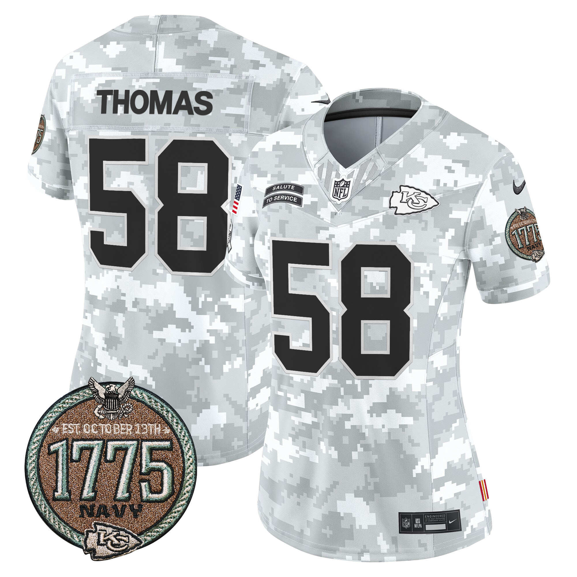 Women's Derrick Thomas Kansas City Chiefs 2024 Salute to Service Establishment Year Patch Vapor Limited Navy Jersey - All Stitched
