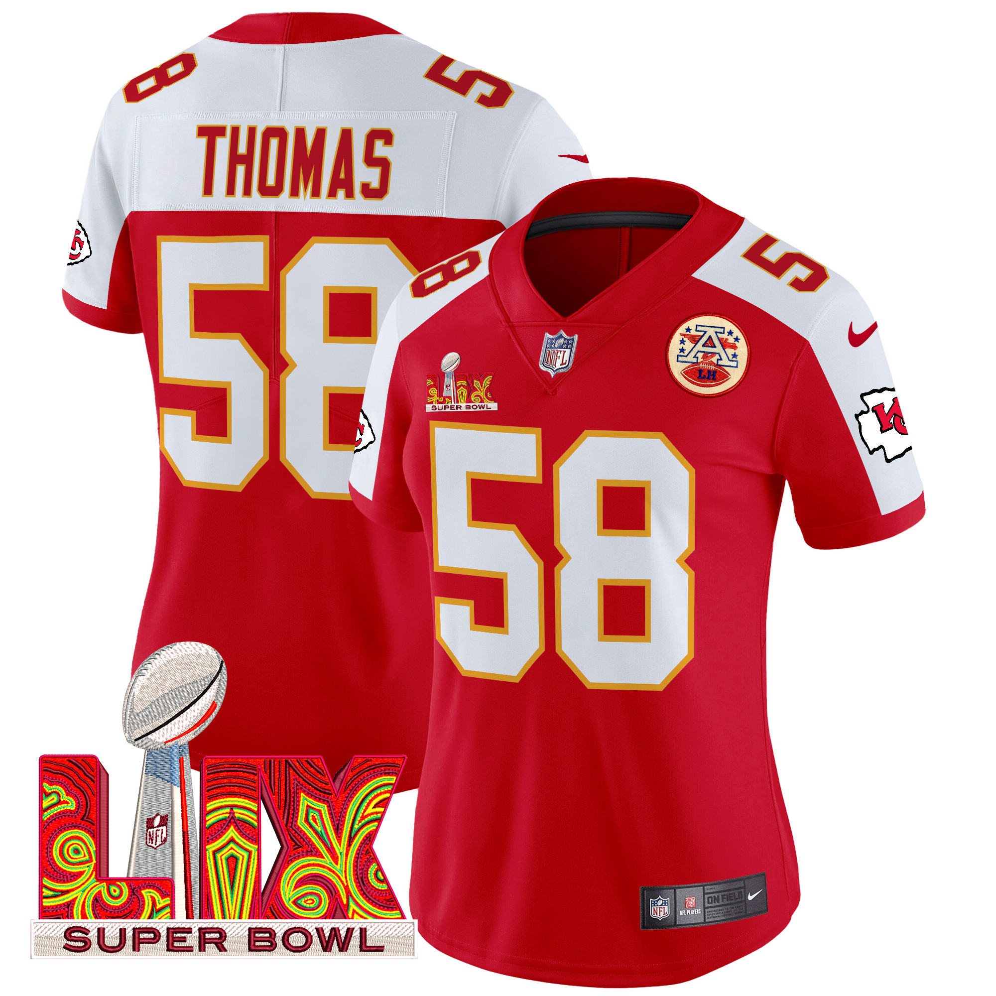 Women's Derrick Thomas Kansas City Chiefs Super Bowl LIX Patch Vapor Limited Red Alternate Jersey - All Stitched