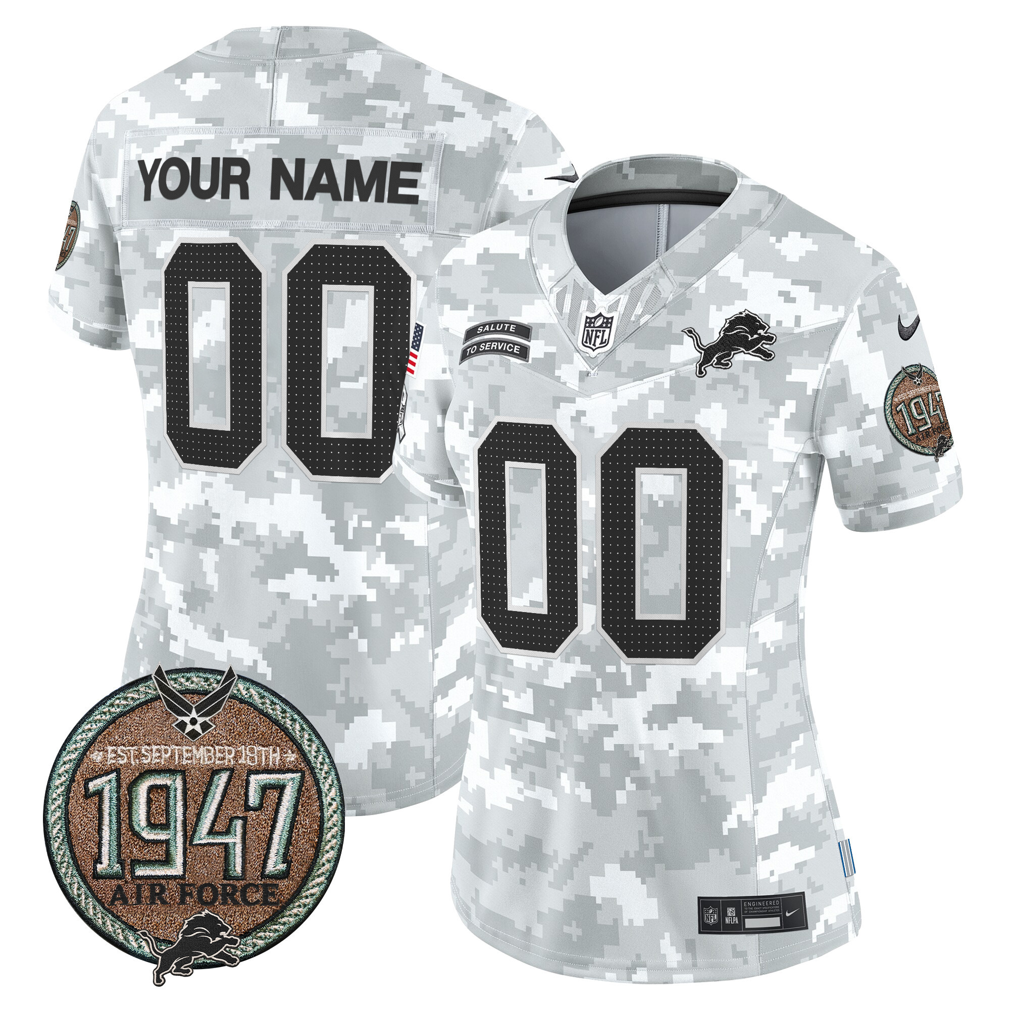 Women's Detroit Lions 2024 Salute to Service Establishment Year Patch Vapor Limited Custom Air Force Jersey - All Stitched