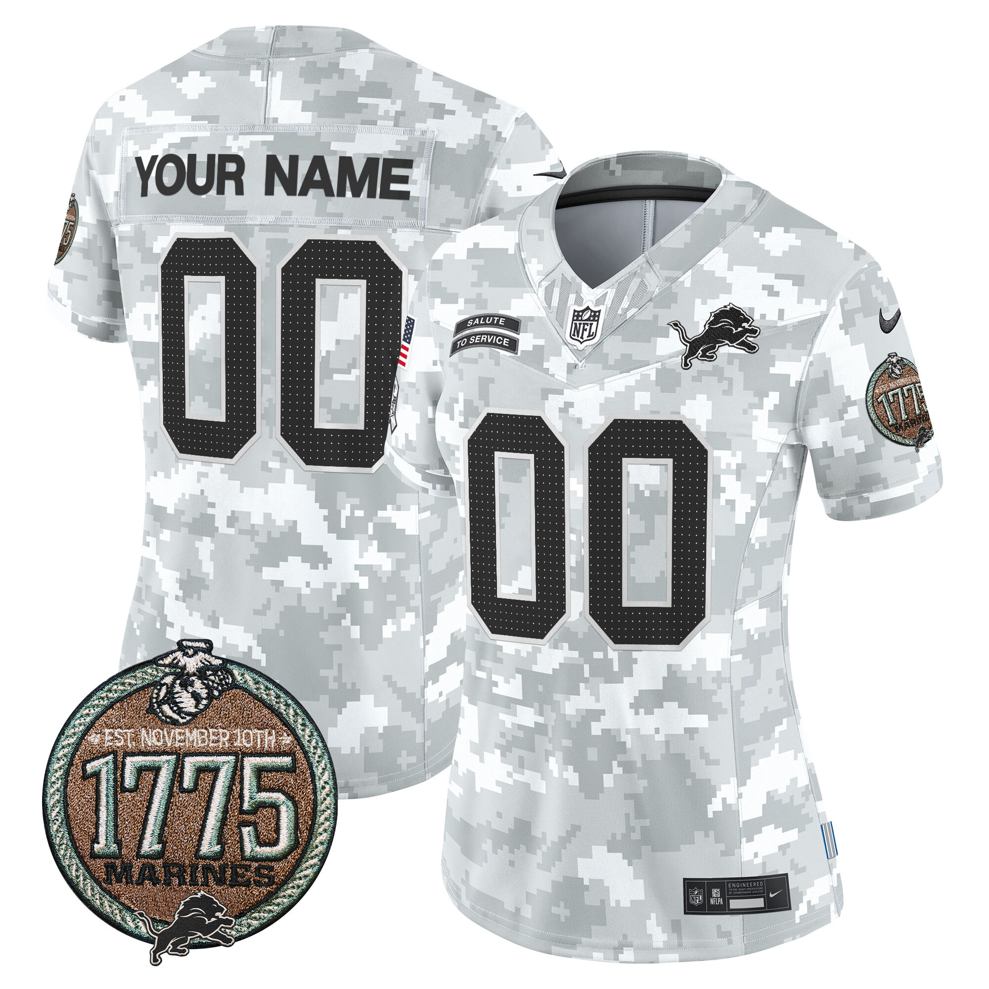 Women's Detroit Lions 2024 Salute to Service Establishment Year Patch Vapor Limited Custom Marines Jersey - All Stitched