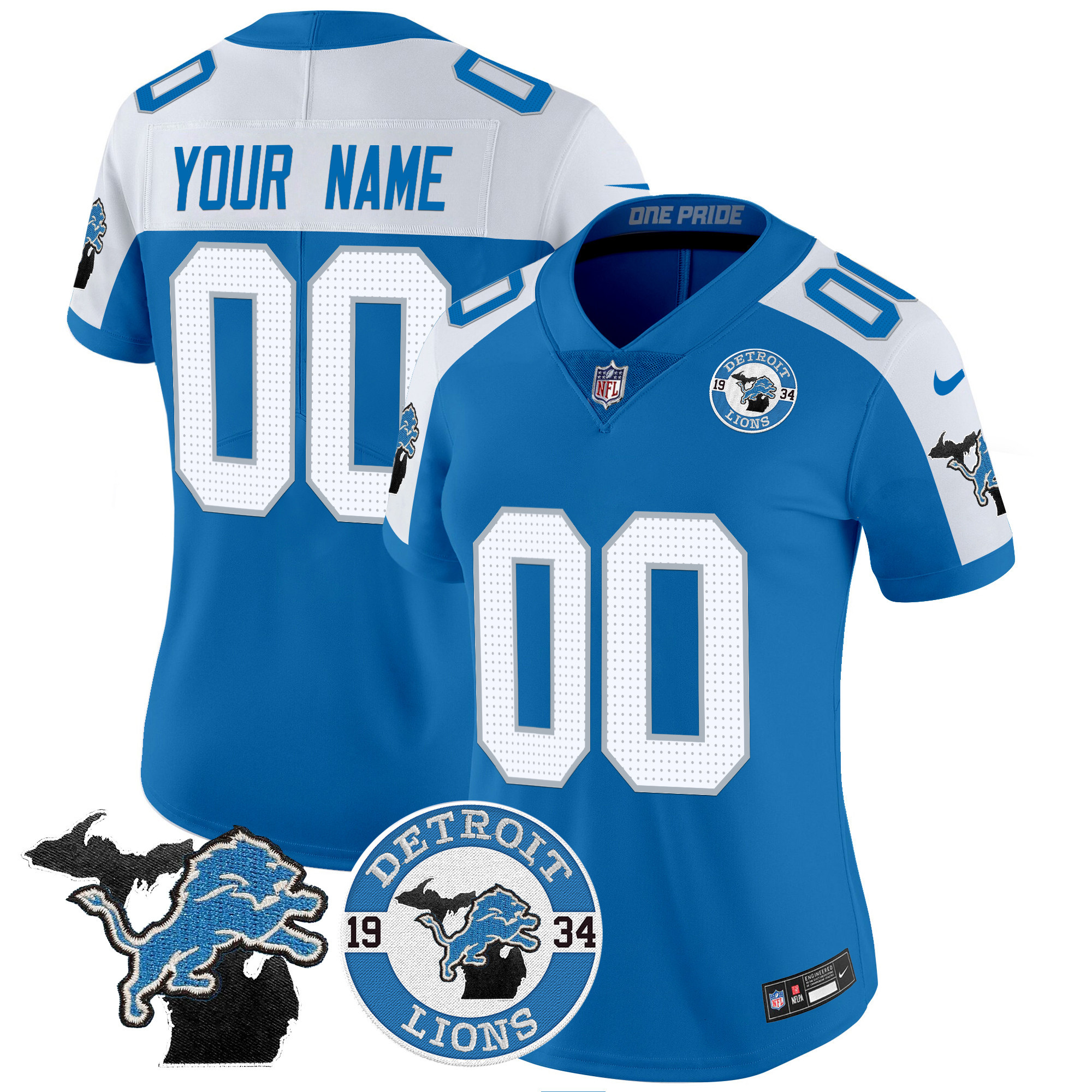 Women's Detroit Lions 2024 Vapor Limited Custom Blue Alternate Jersey - All Stitched
