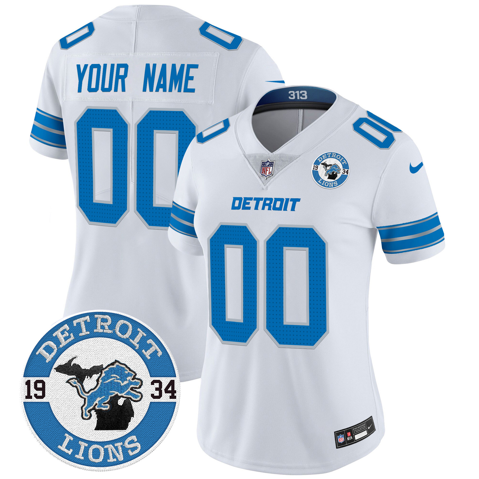 Women's Detroit Lions 2024 Vapor Limited Custom White Jersey - All Stitched