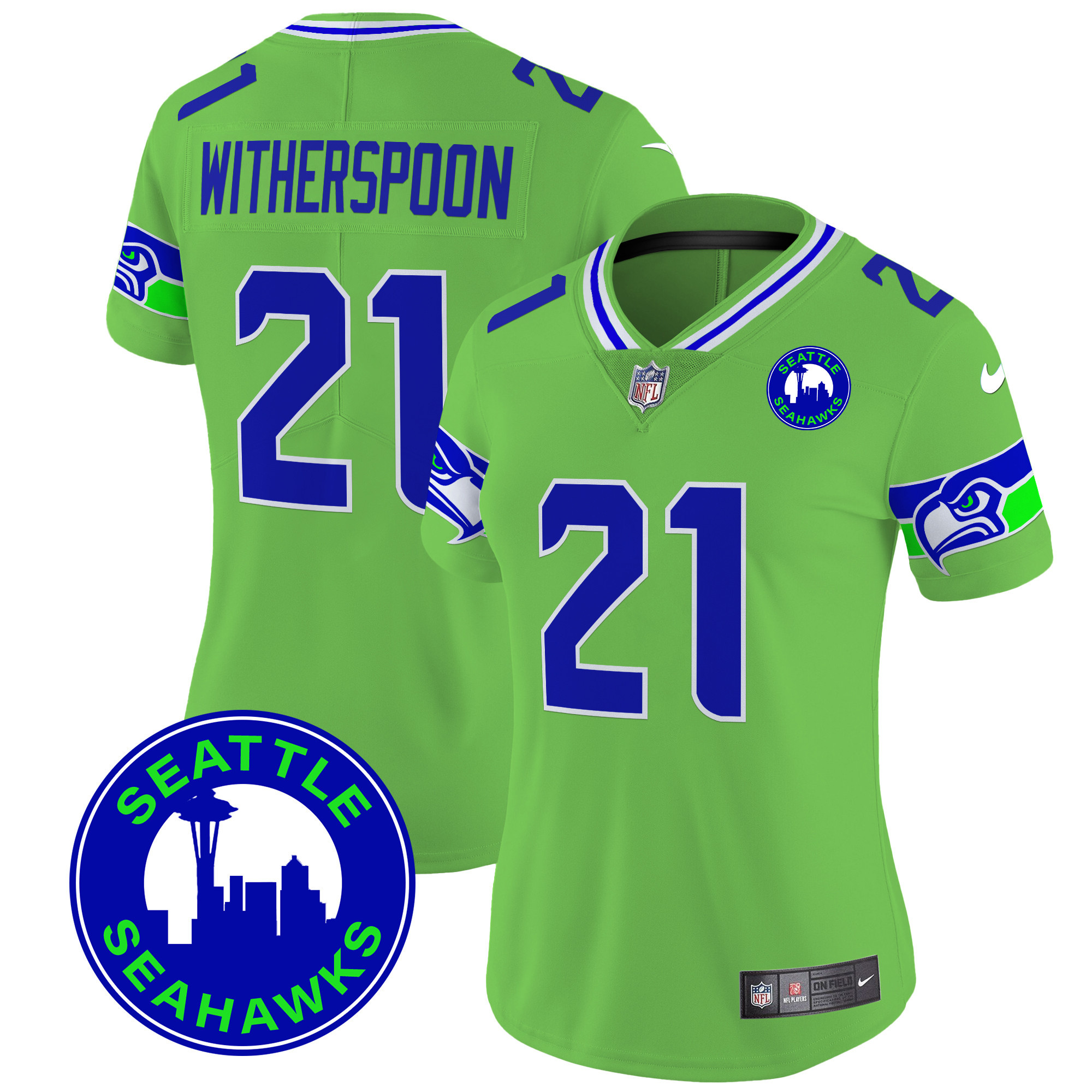 Women's Devon Witherspoon Seattle Seahawks 2024 Seattle City Patch Vapor Limited Green Jersey - All Stitched