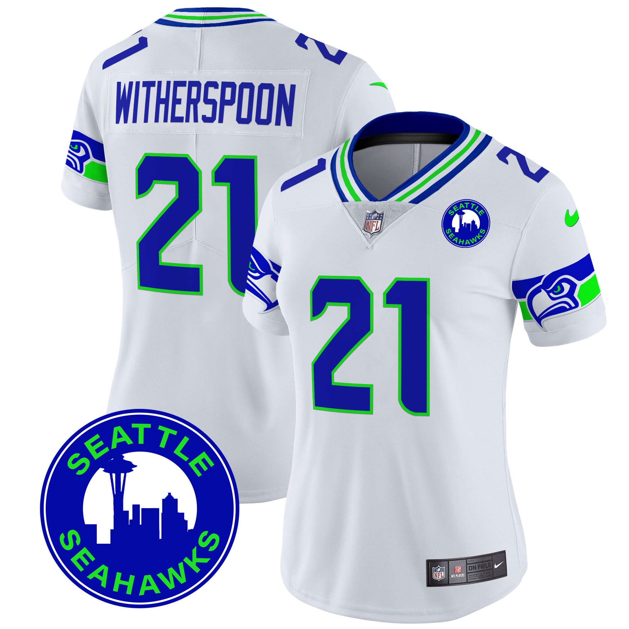 Women's Devon Witherspoon Seattle Seahawks 2024 Seattle City Patch Vapor Limited White Jersey - All Stitched