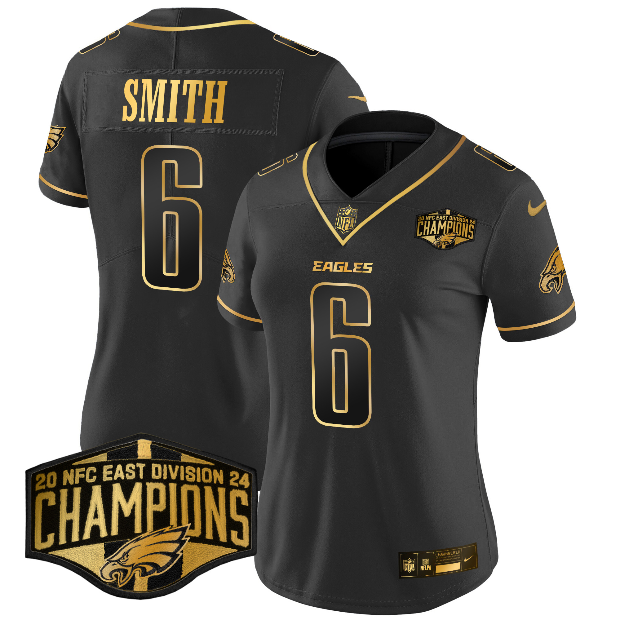 Women's DeVonta Smith Philadelphia Eagles 2024 NFC East Division Champions Gold Vapor Limited Black Gold Jersey - All Stitched