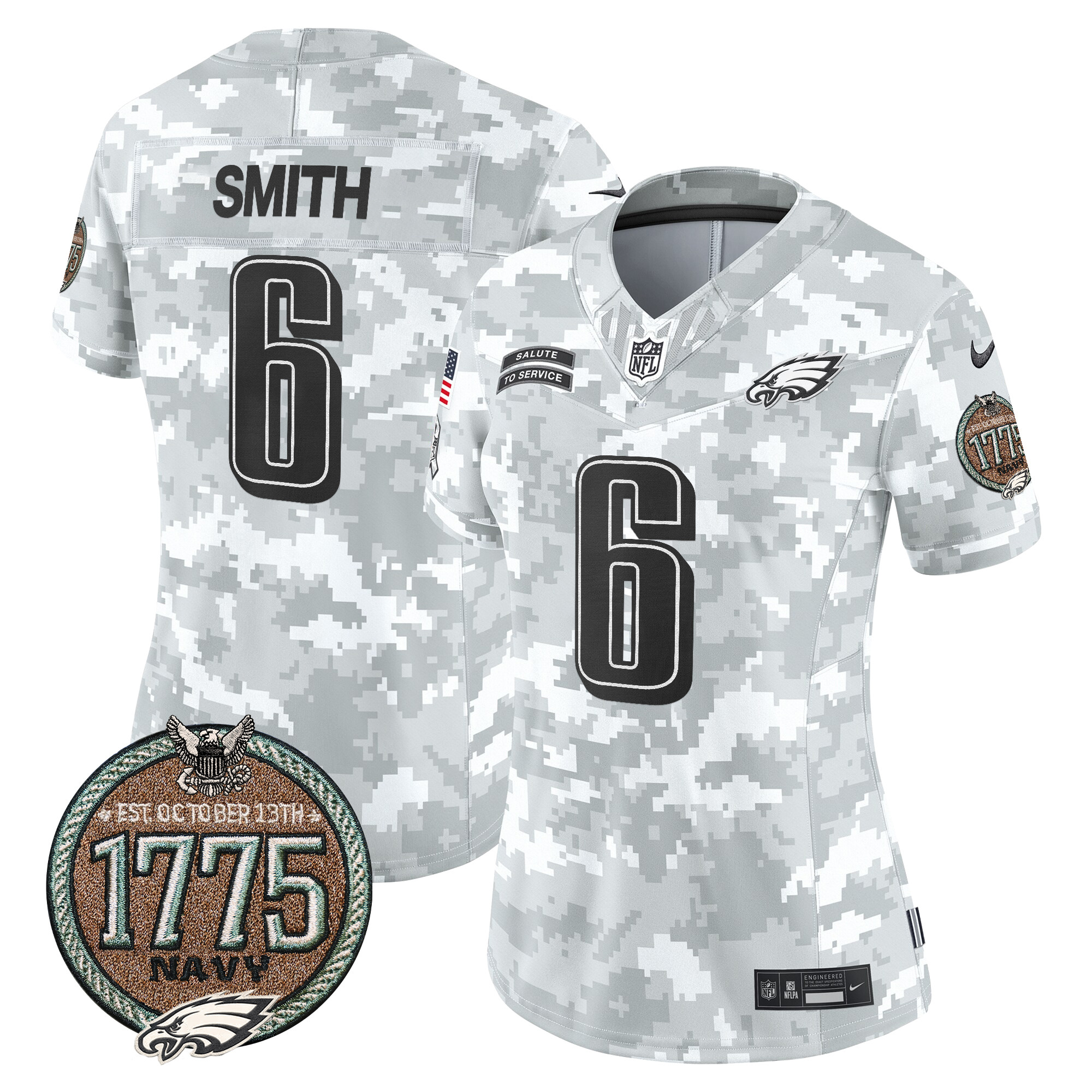 Women's DeVonta Smith Philadelphia Eagles 2024 Salute to Service Establishment Year Patch Vapor Limited Navy Jersey - All Stitched