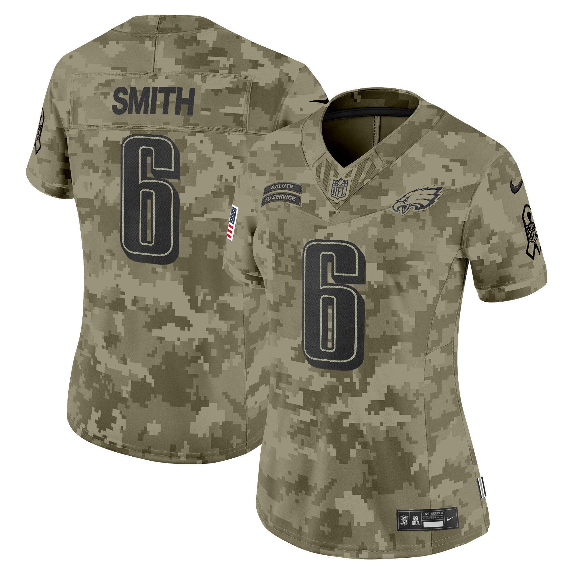 Women's DeVonta Smith Philadelphia Eagles 2024 Salute to Service Vapor Limited Olive Camo Jersey - All Stitched