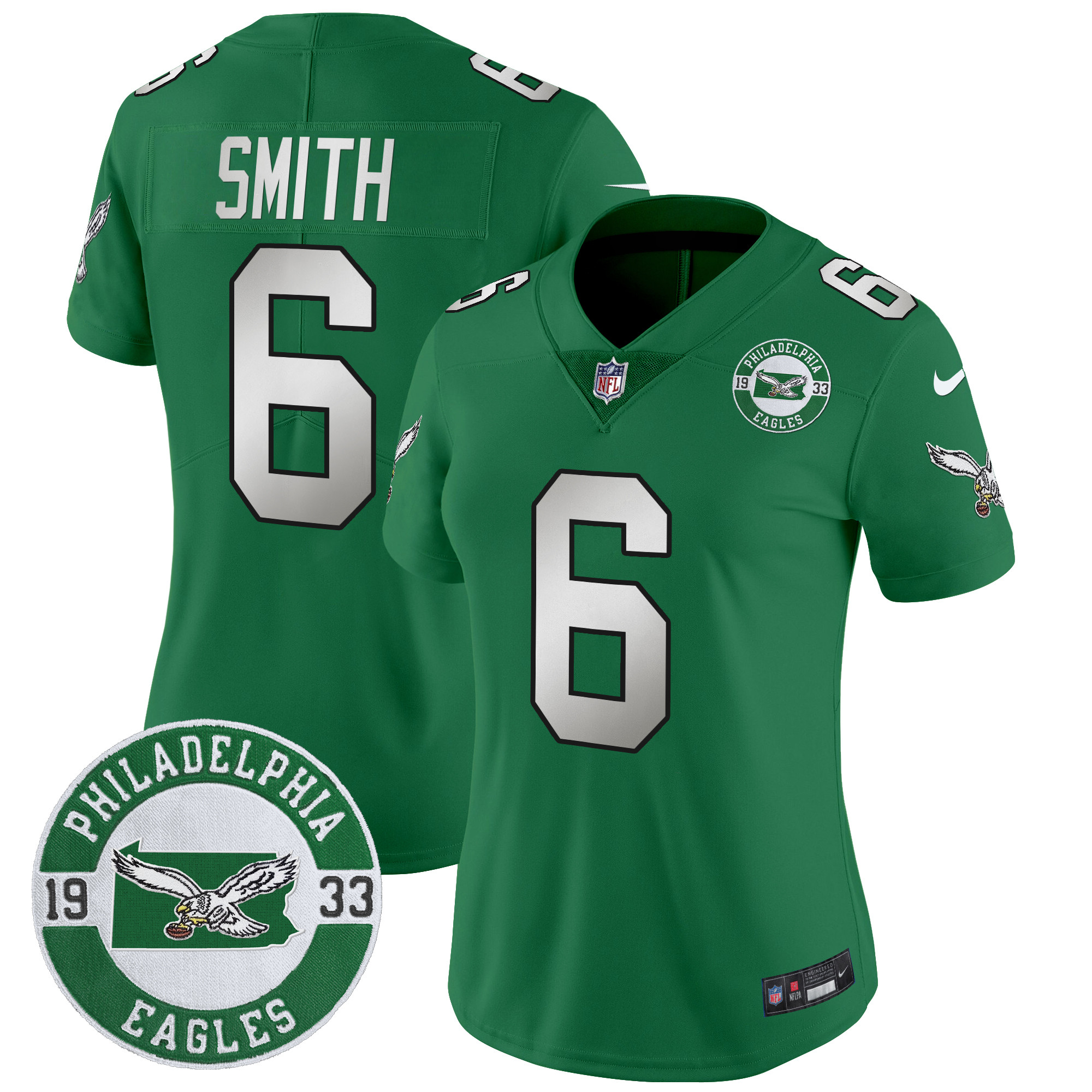 Women's DeVonta Smith Philadelphia Eagles 2024 Throwback Vapor Limited Kelly Green Jersey - All Stitched