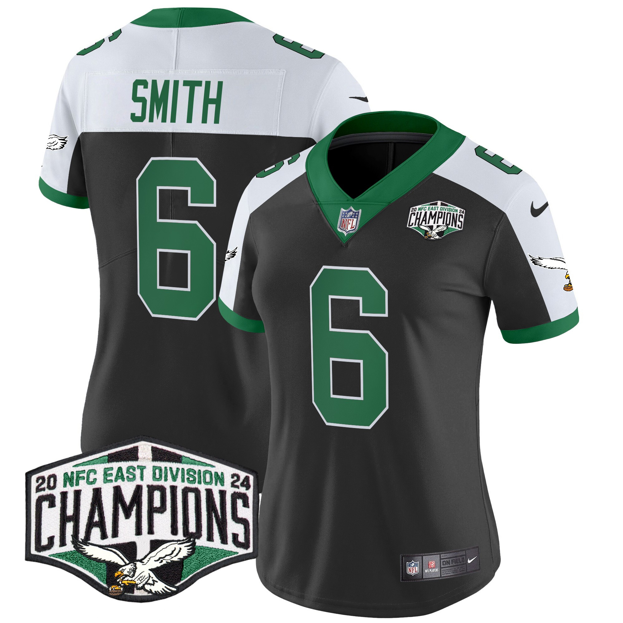 Women's DeVonta Smith Philadelphia Eagles Kelly Green 2024 NFC East Division Champions Vapor Limited Black Alternate Jersey - All Stitched