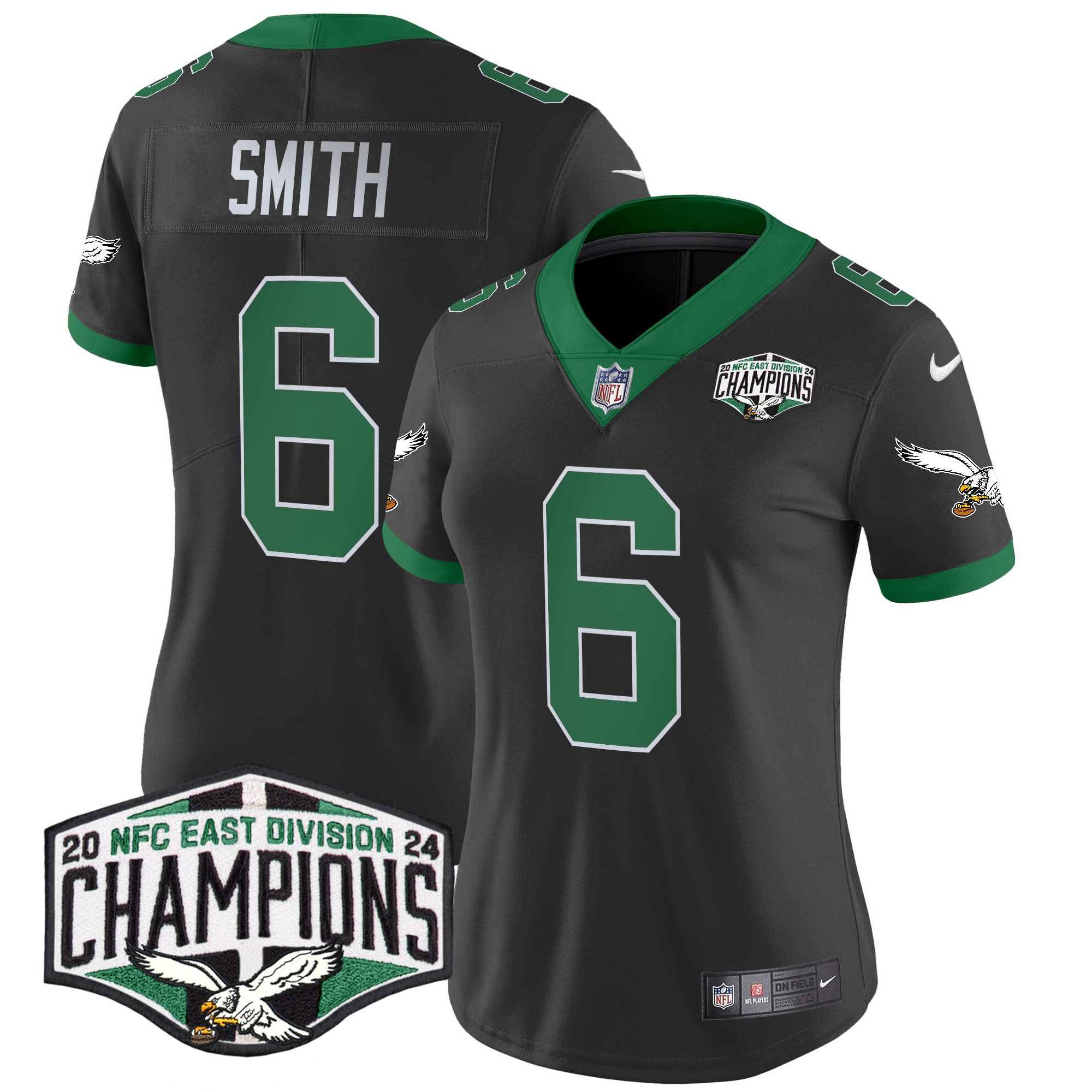 Women's DeVonta Smith Philadelphia Eagles Kelly Green 2024 NFC East Division Champions Vapor Limited Black Jersey - All Stitched