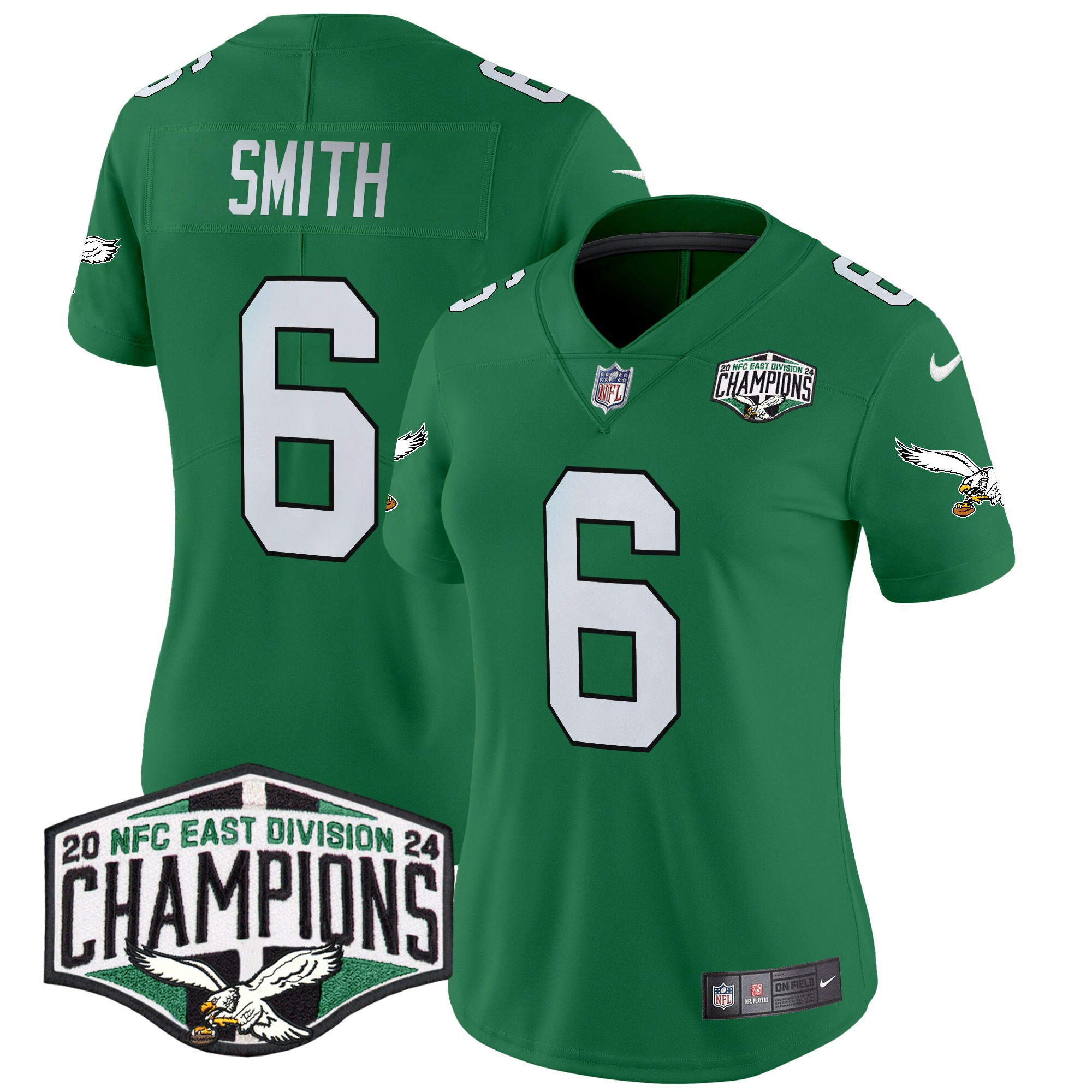 Women's DeVonta Smith Philadelphia Eagles Kelly Green 2024 NFC East Division Champions Vapor Limited Kelly Green Jersey - All Stitched