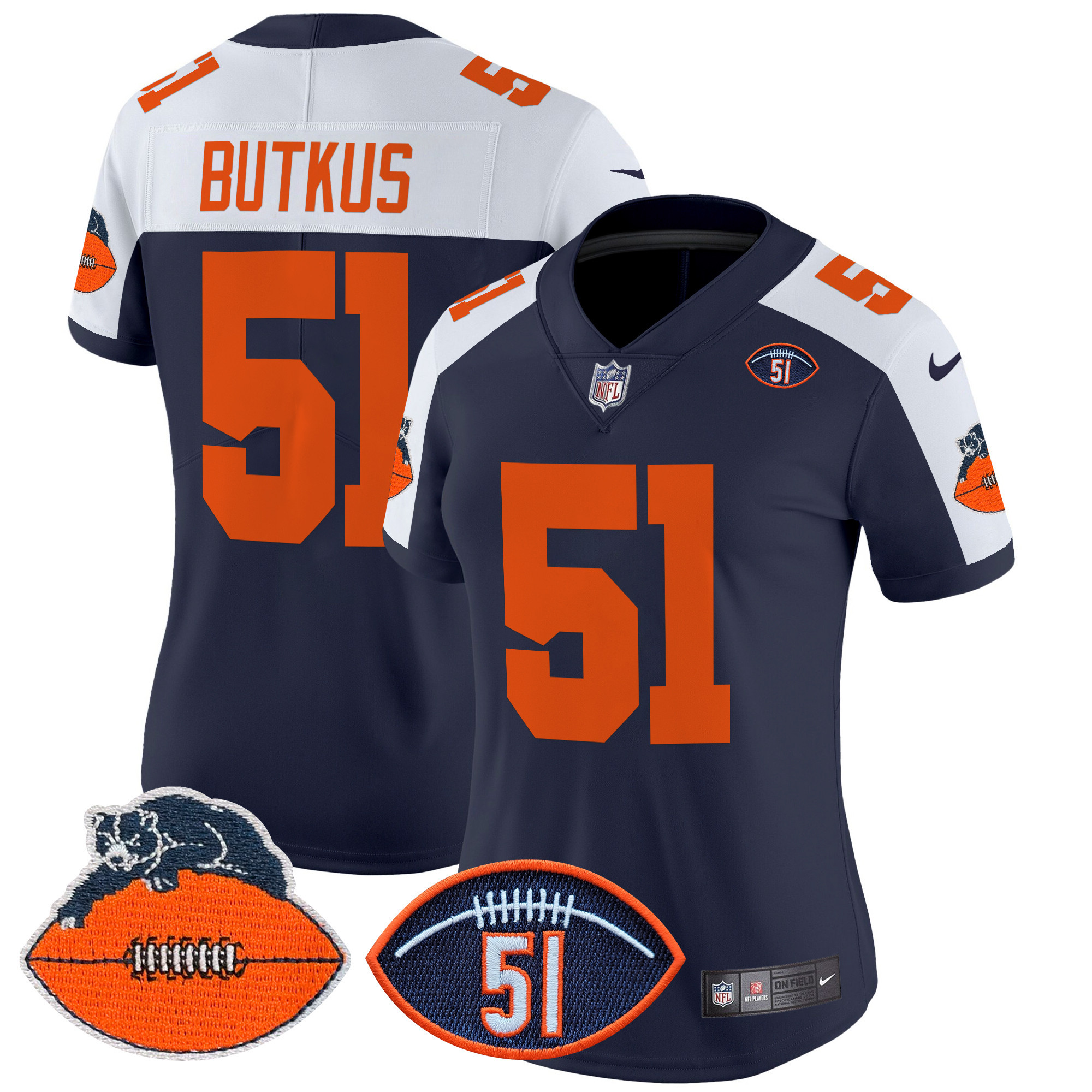Women's Dick Butkus Chicago Bears Dick Butkus Patch Throwback Vapor Limited Navy Alternate Jersey - All Stitched
