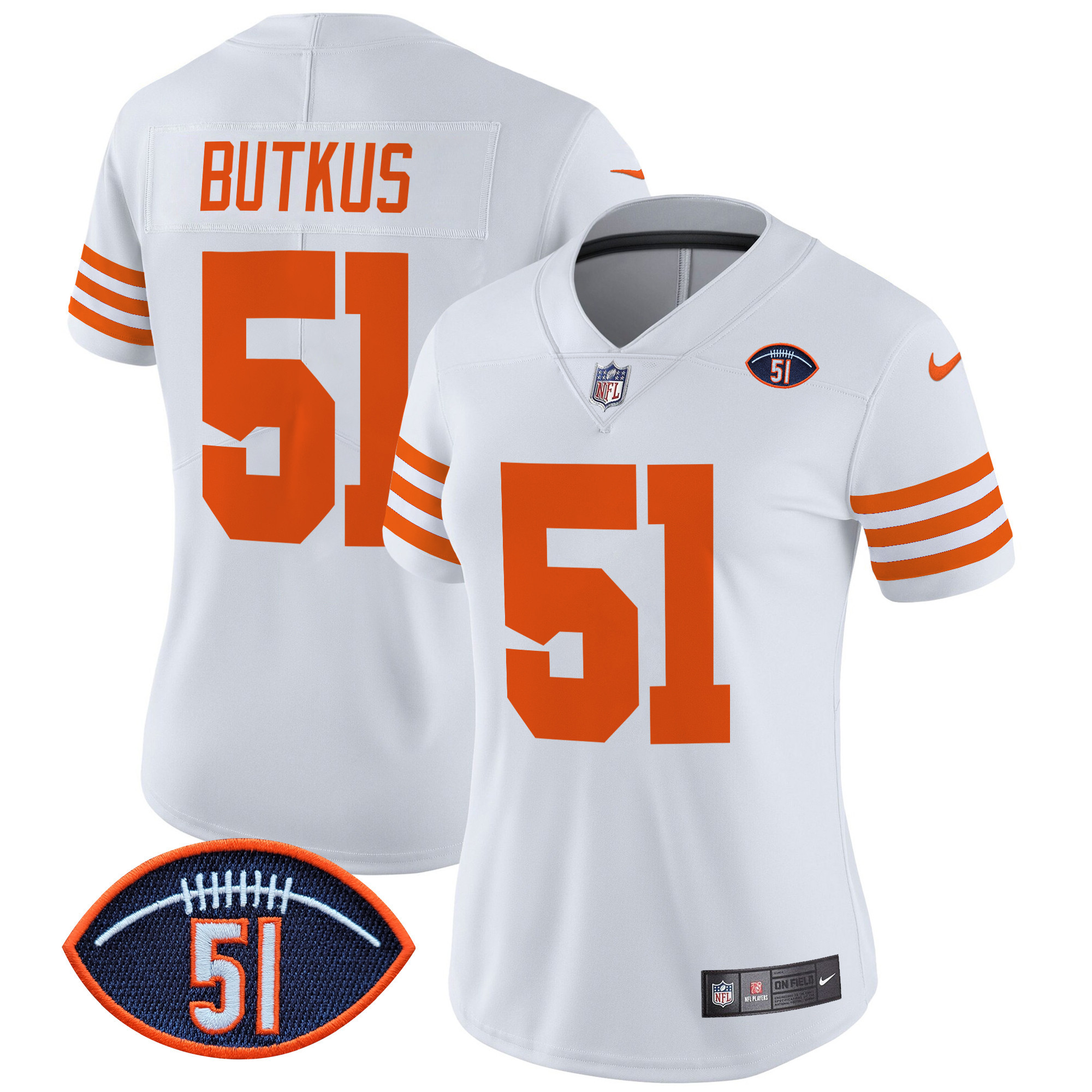 Women's Dick Butkus Chicago Bears Dick Butkus Patch Throwback Vapor Limited White Jersey - All Stitched