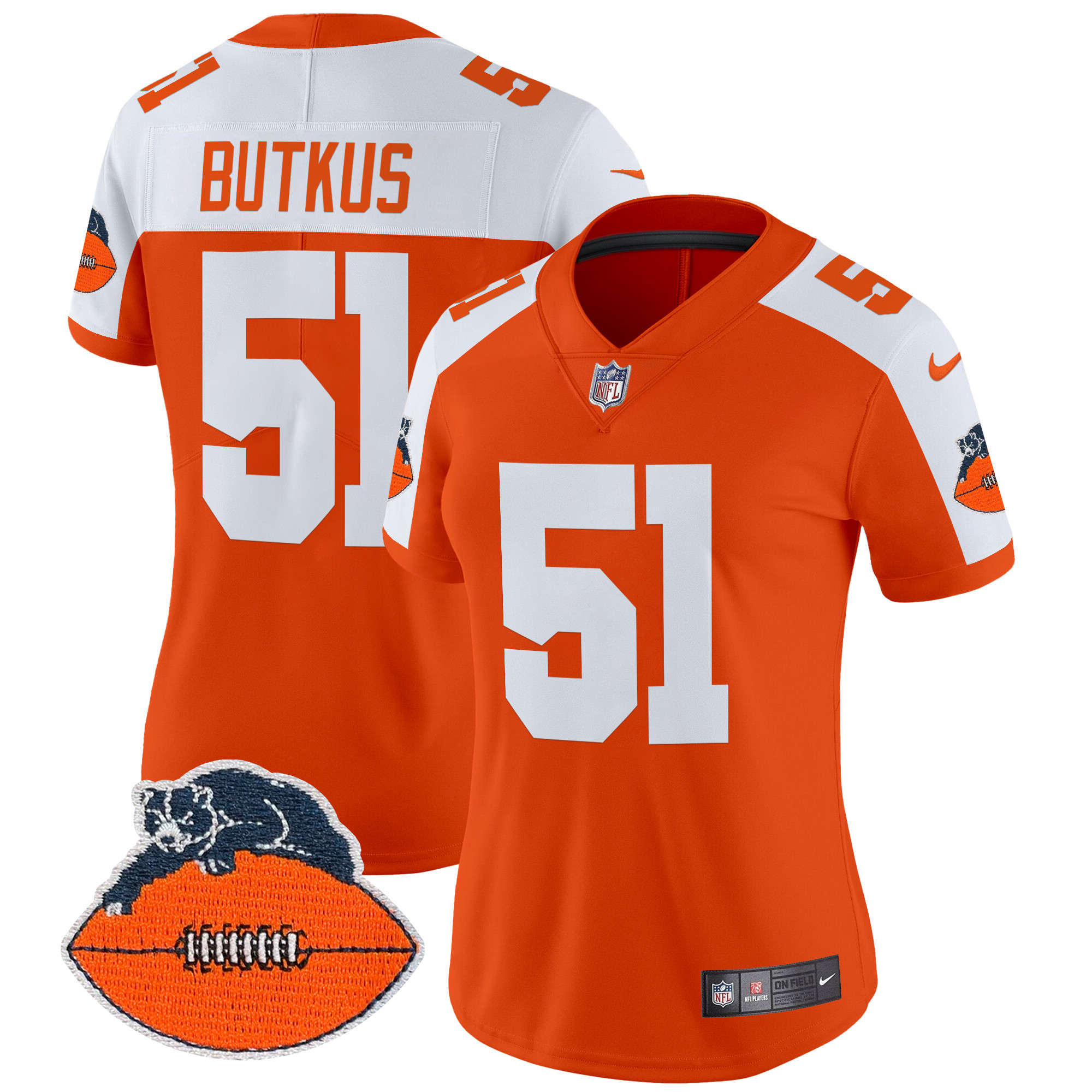 Women's Dick Butkus Chicago Bears Throwback Vapor Limited Orange Alternate Jersey - All Stitched